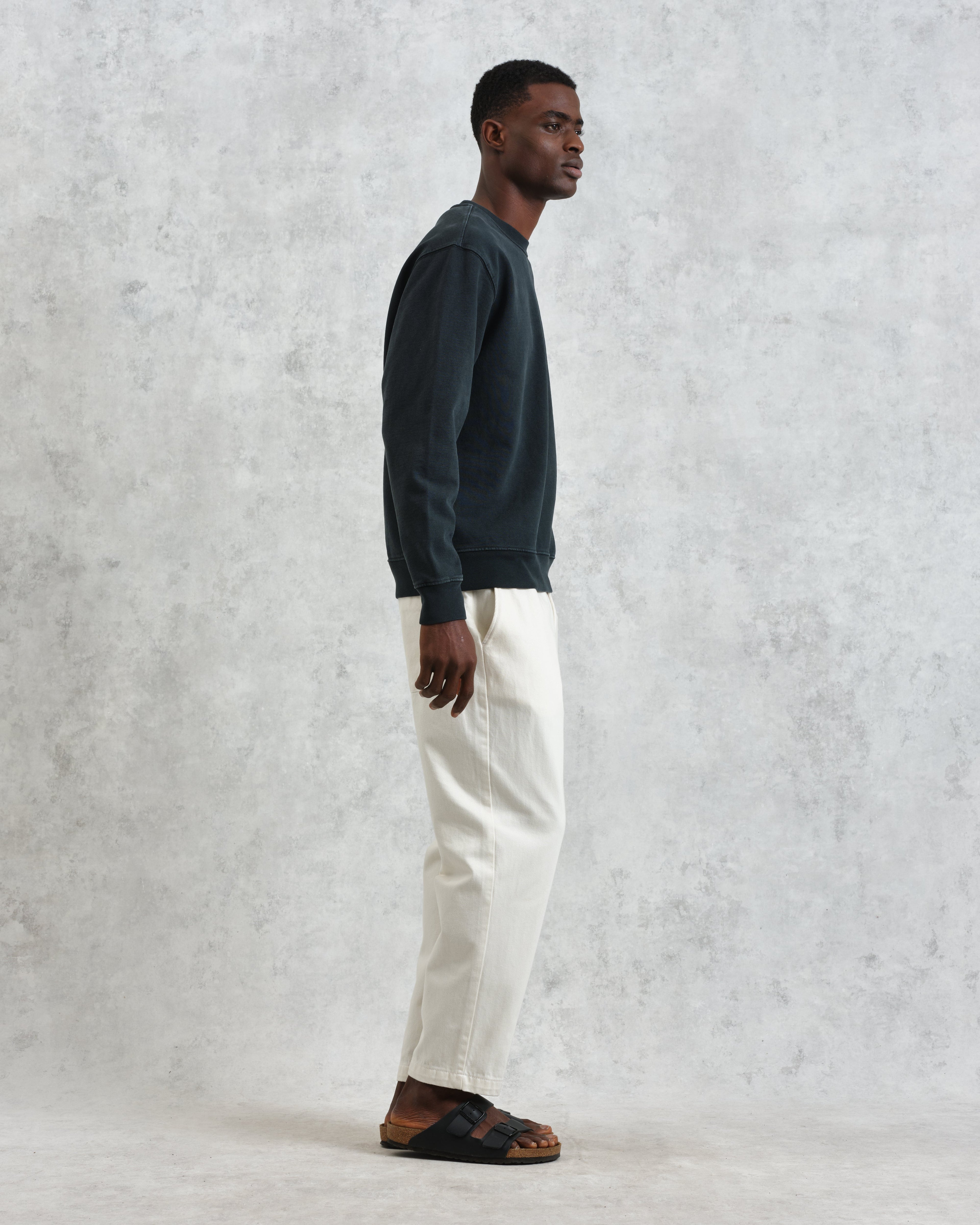 Sidney - Washed Black Brushed Organic Cotton Sweatshirt