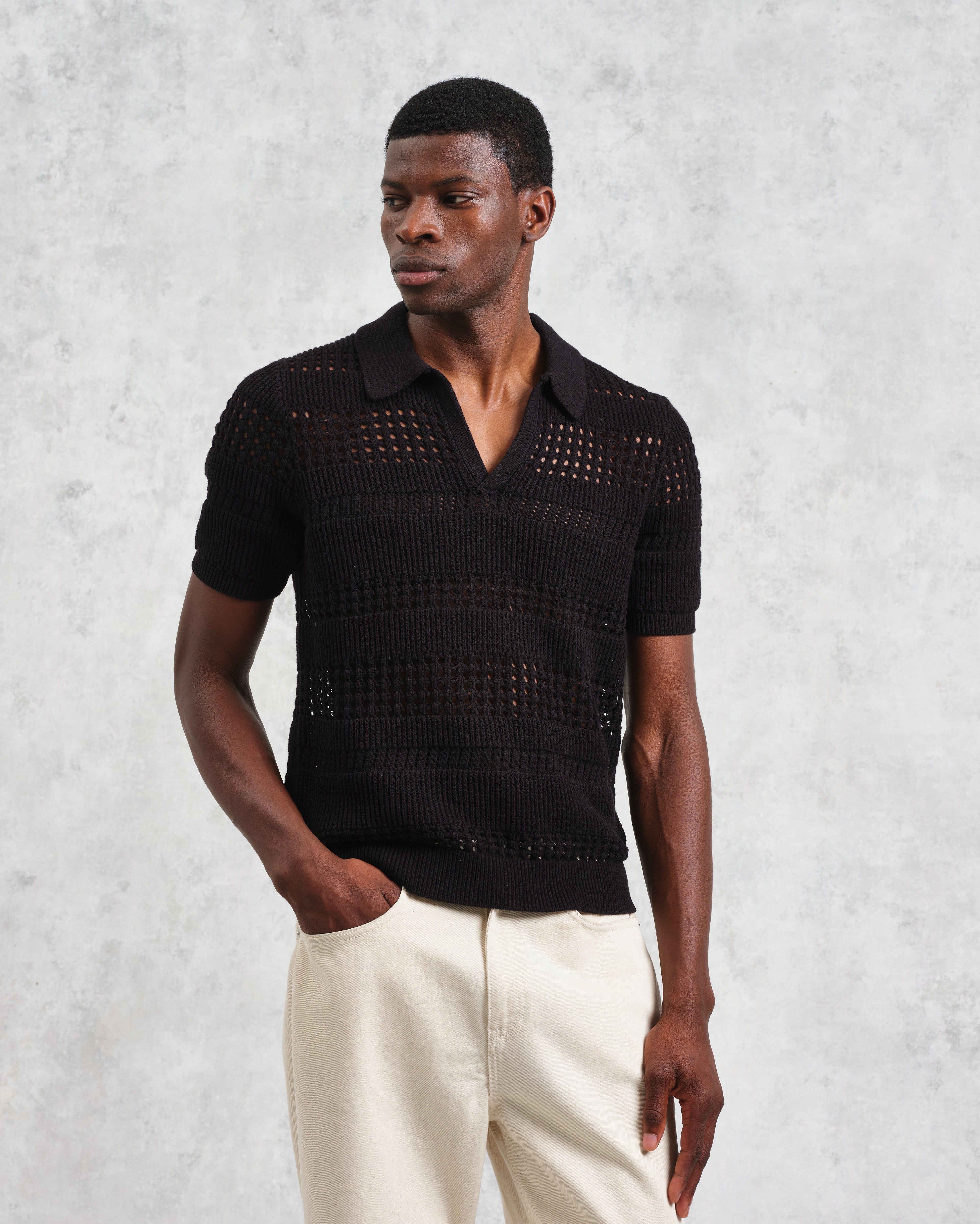 Siena - Black Pointelle Knitted Polo