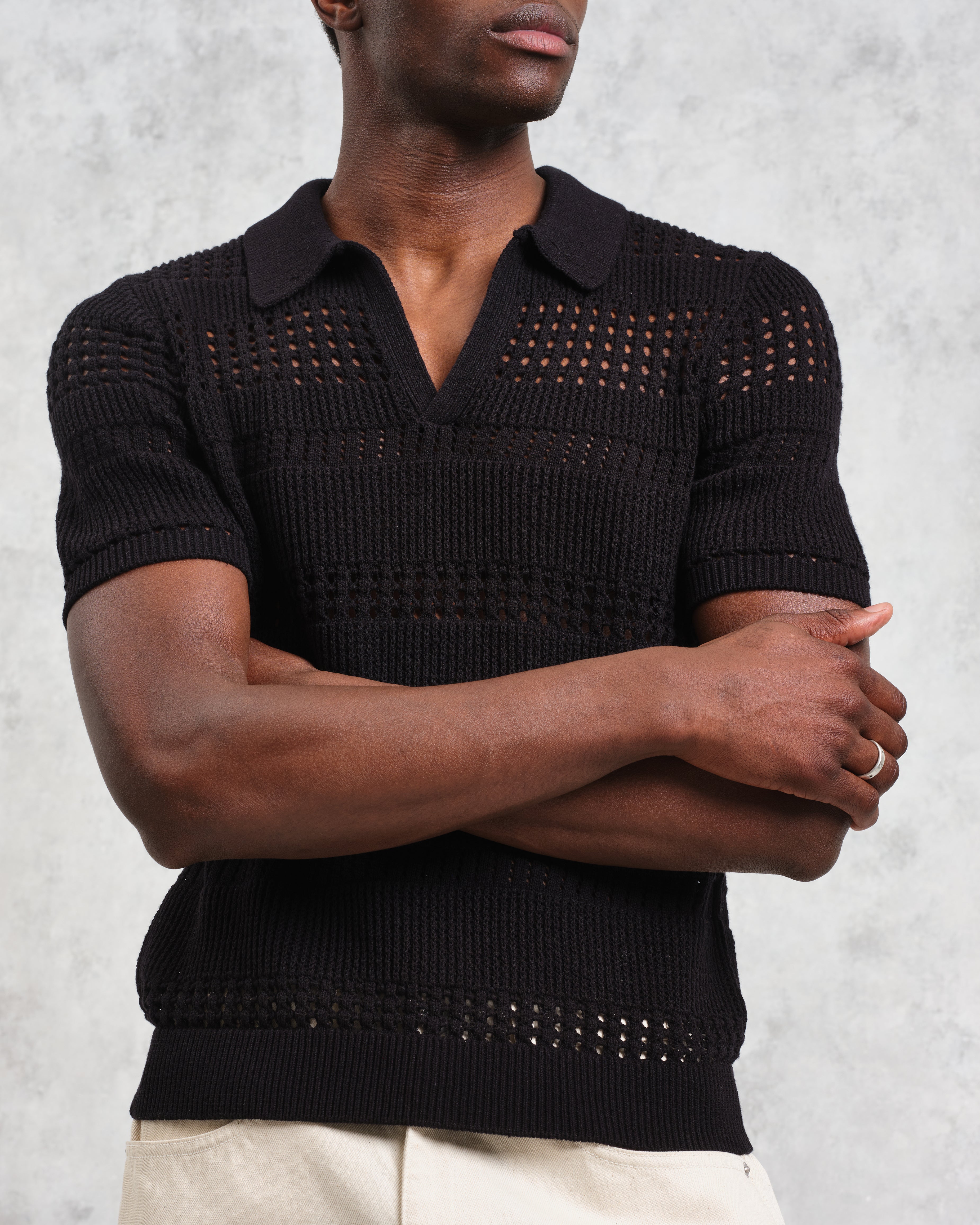 Siena - Black Pointelle Knitted Polo