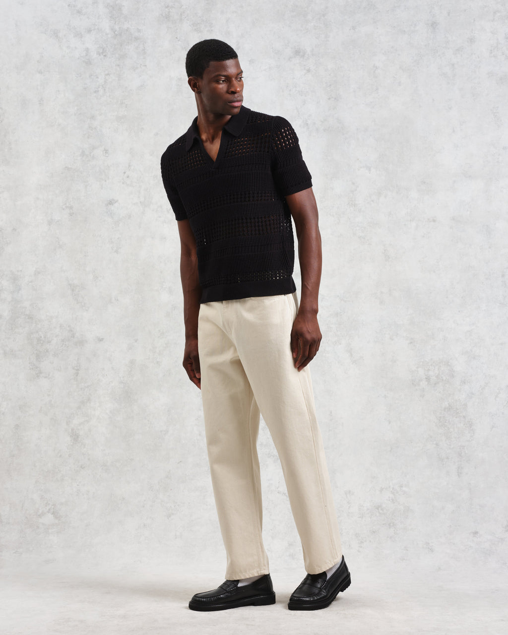 Siena - Black Pointelle Knitted Polo