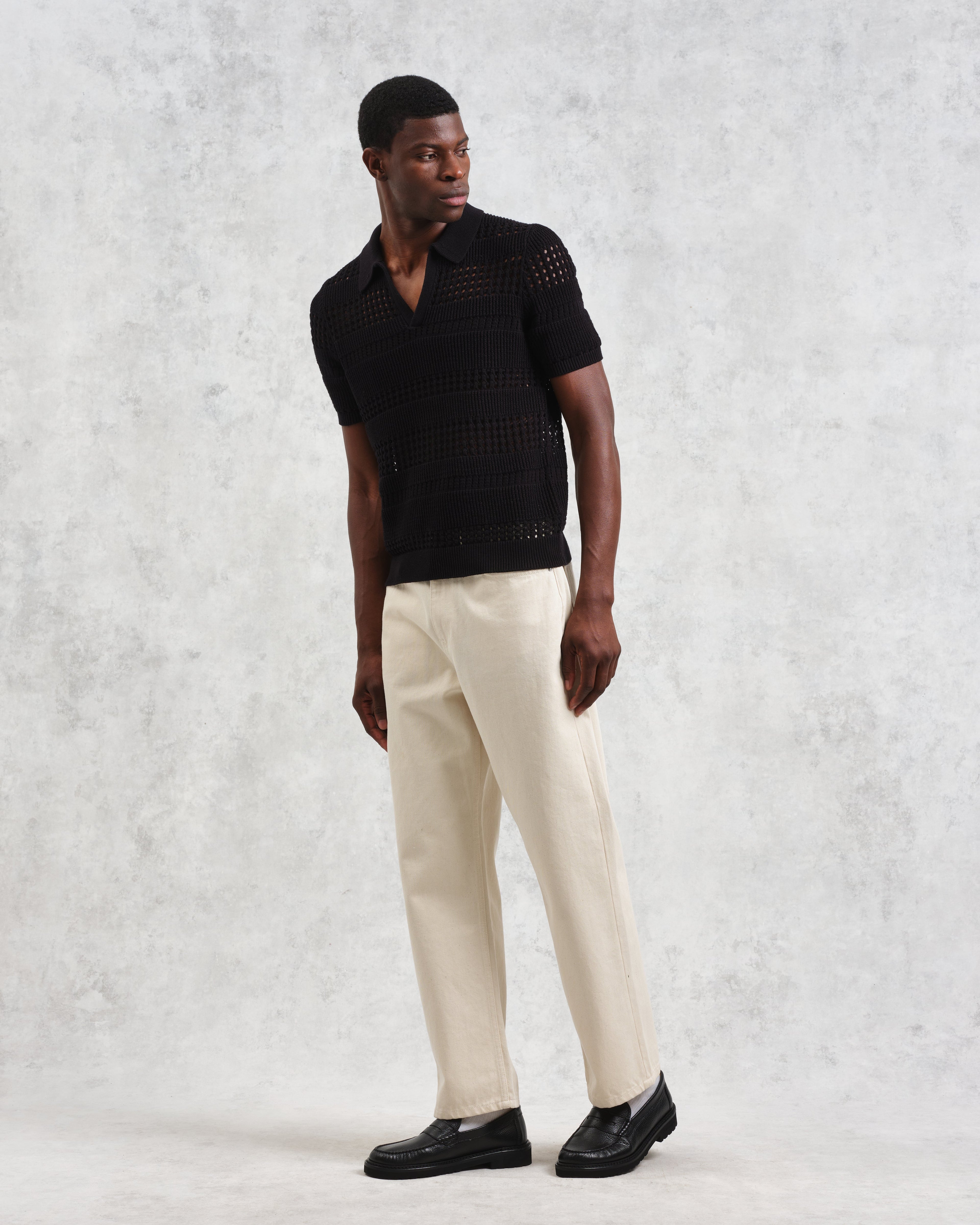 Siena - Black Pointelle Knitted Polo
