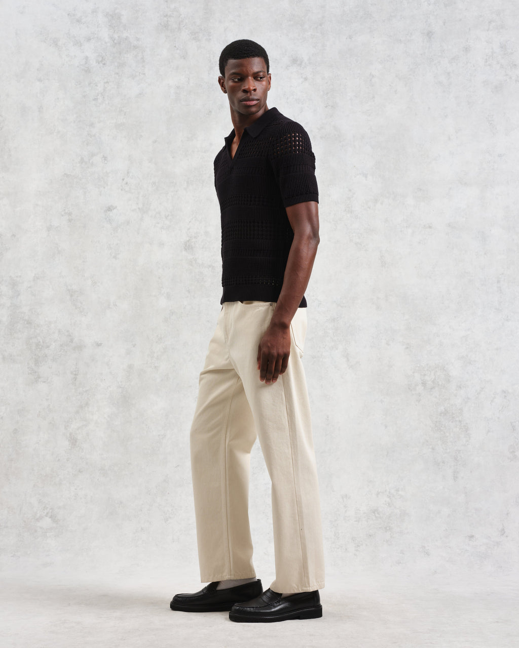 Siena - Black Pointelle Knitted Polo