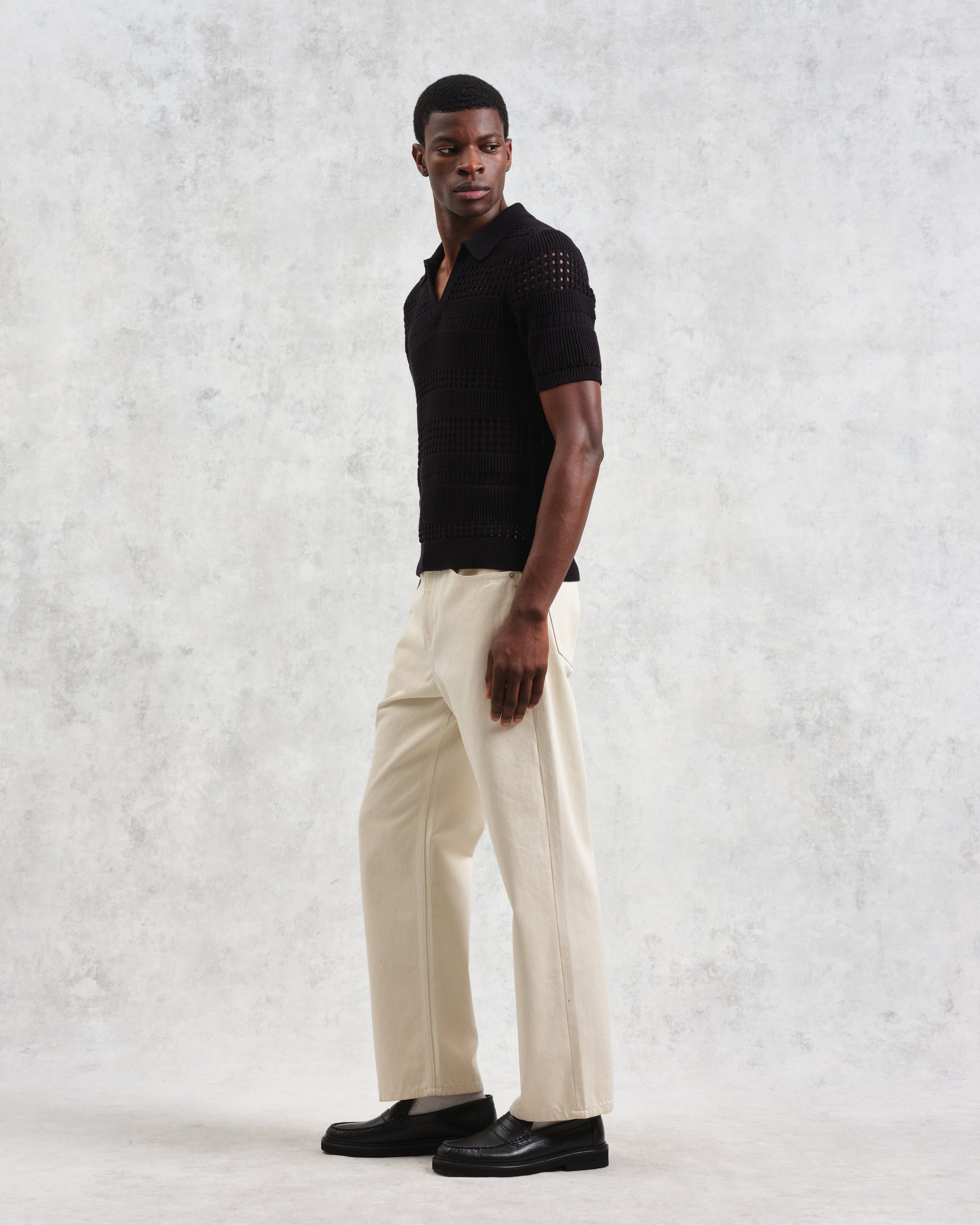 Siena - Black Pointelle Knitted Polo