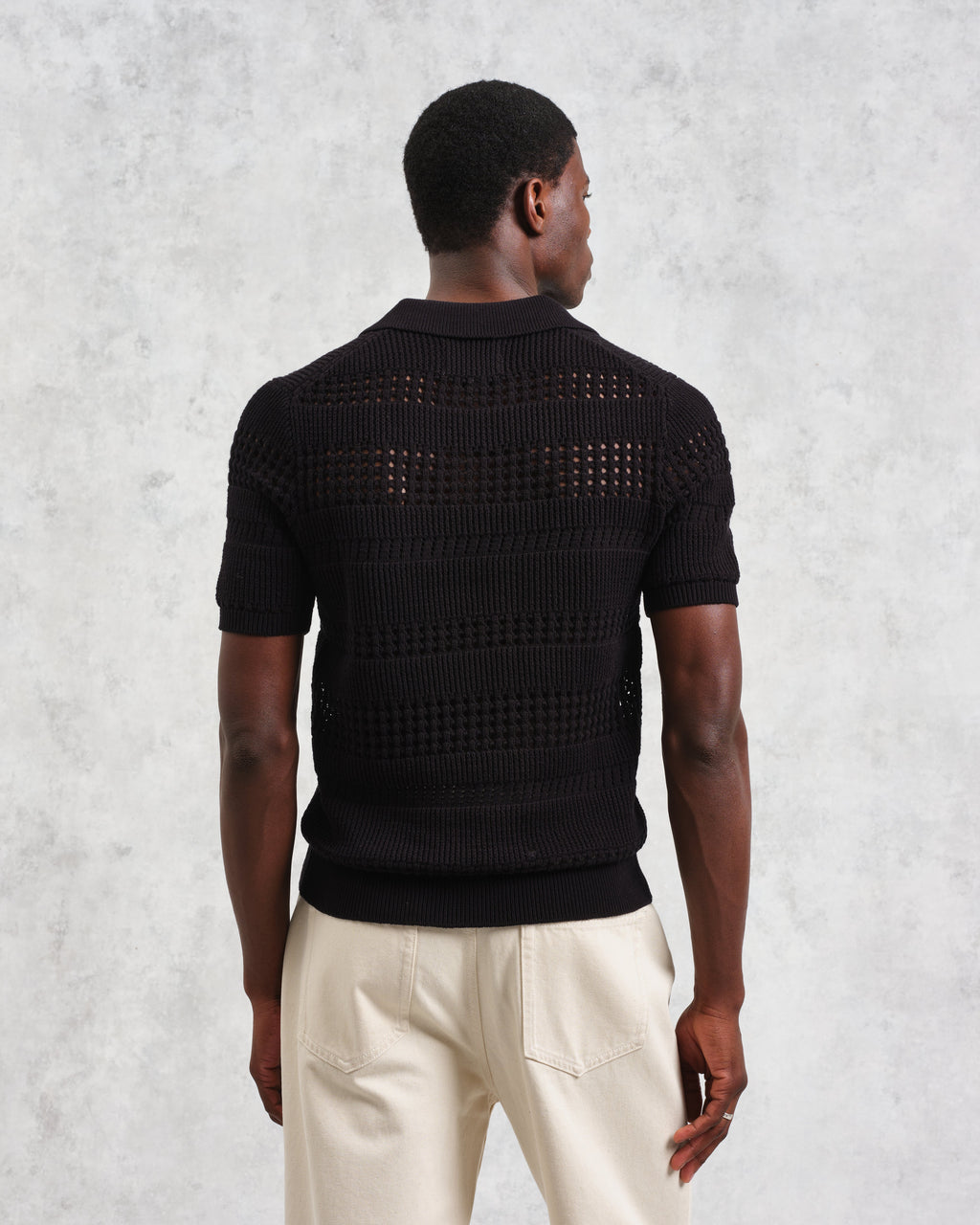 Siena - Black Pointelle Knitted Polo