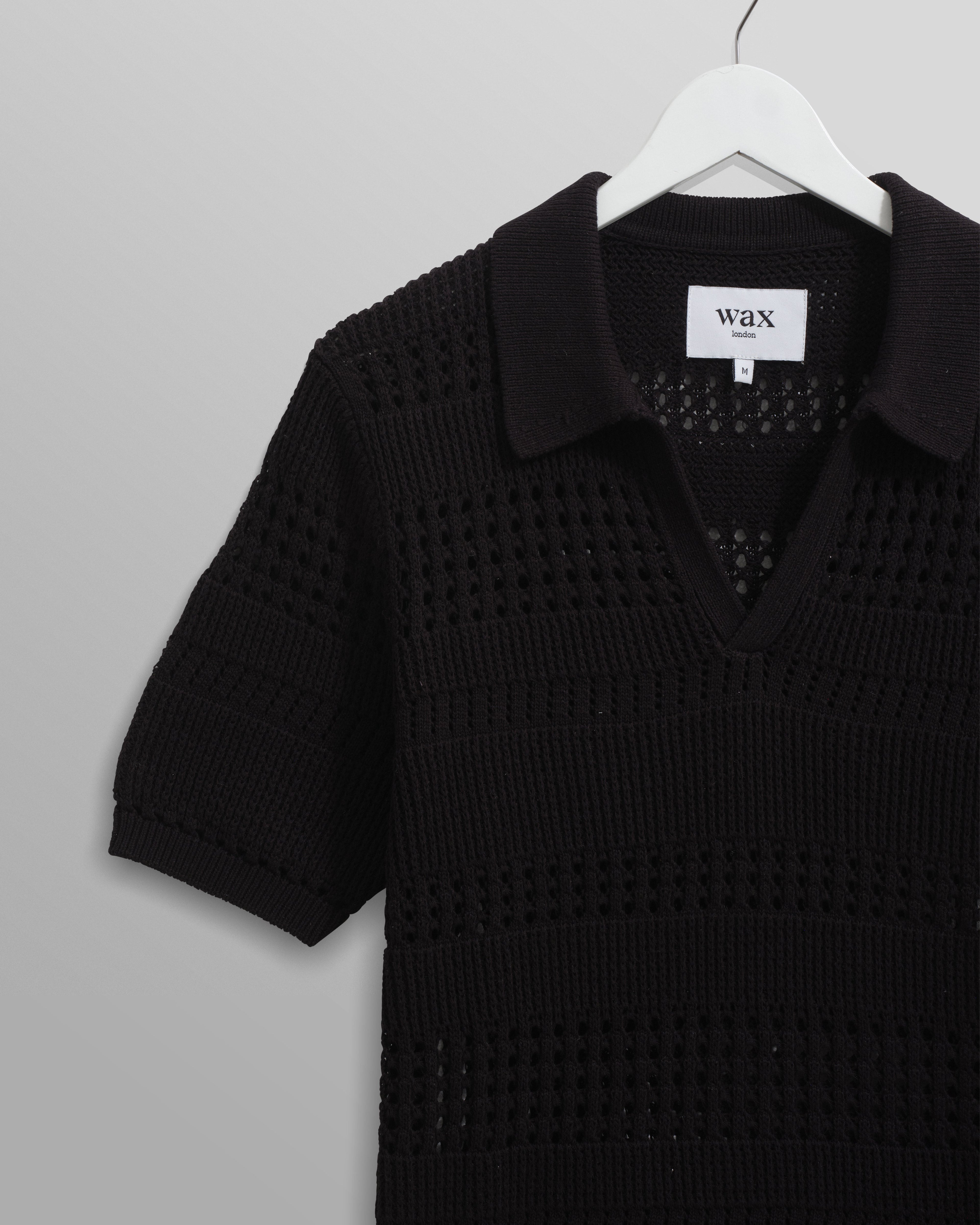 Siena - Black Pointelle Knitted Polo