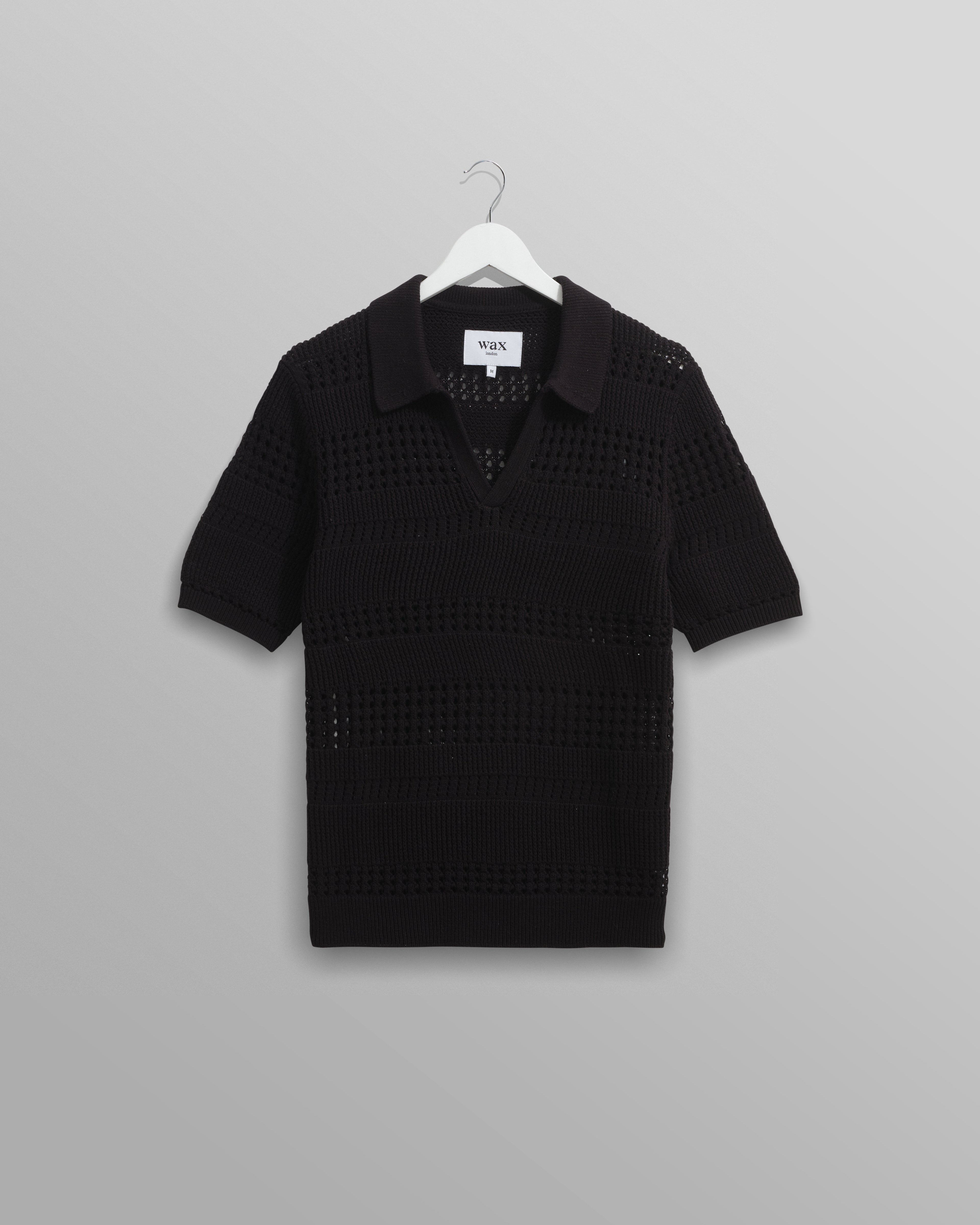Siena - Black Pointelle Knitted Polo