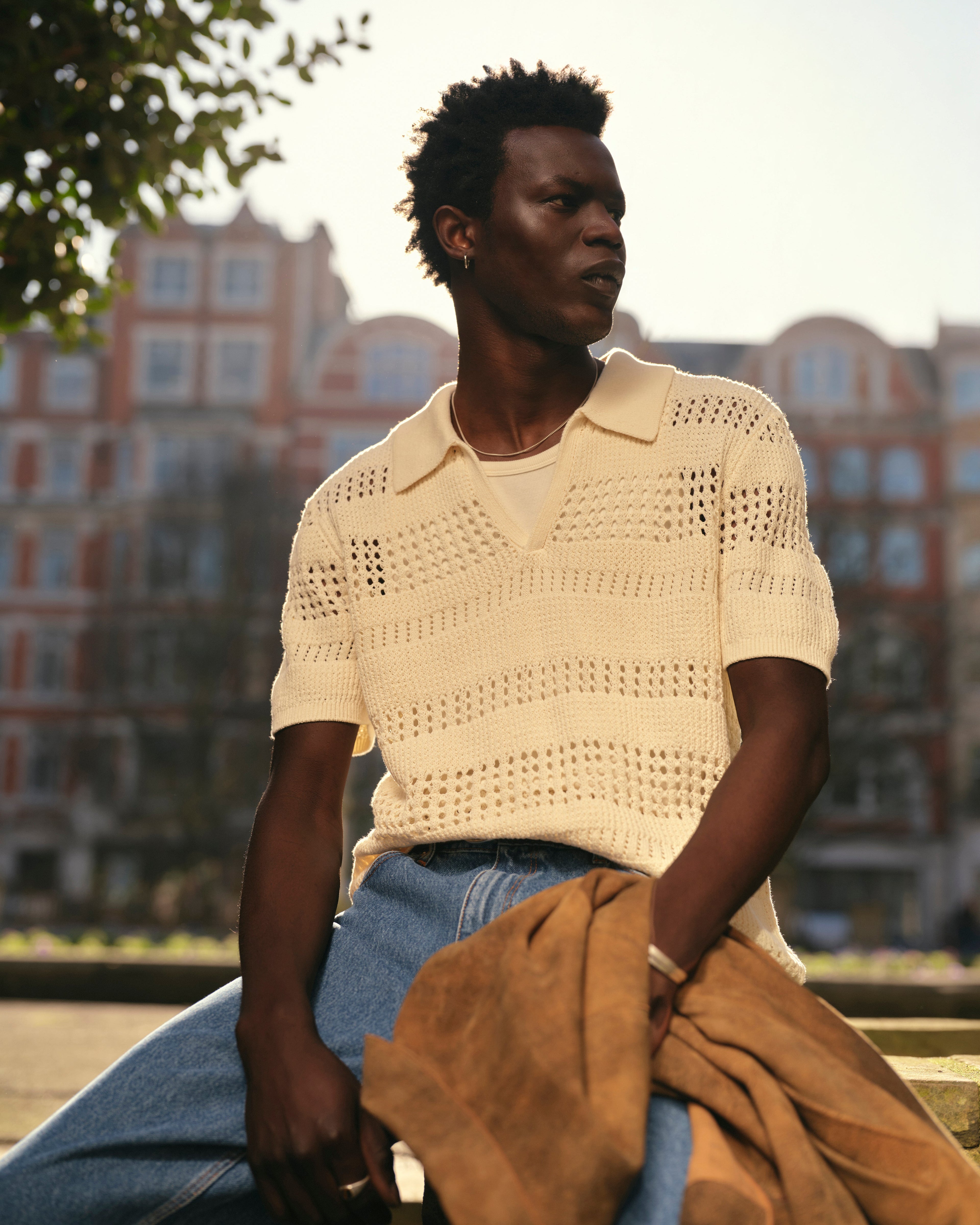 Siena - Ecru Pointelle Knitted Polo