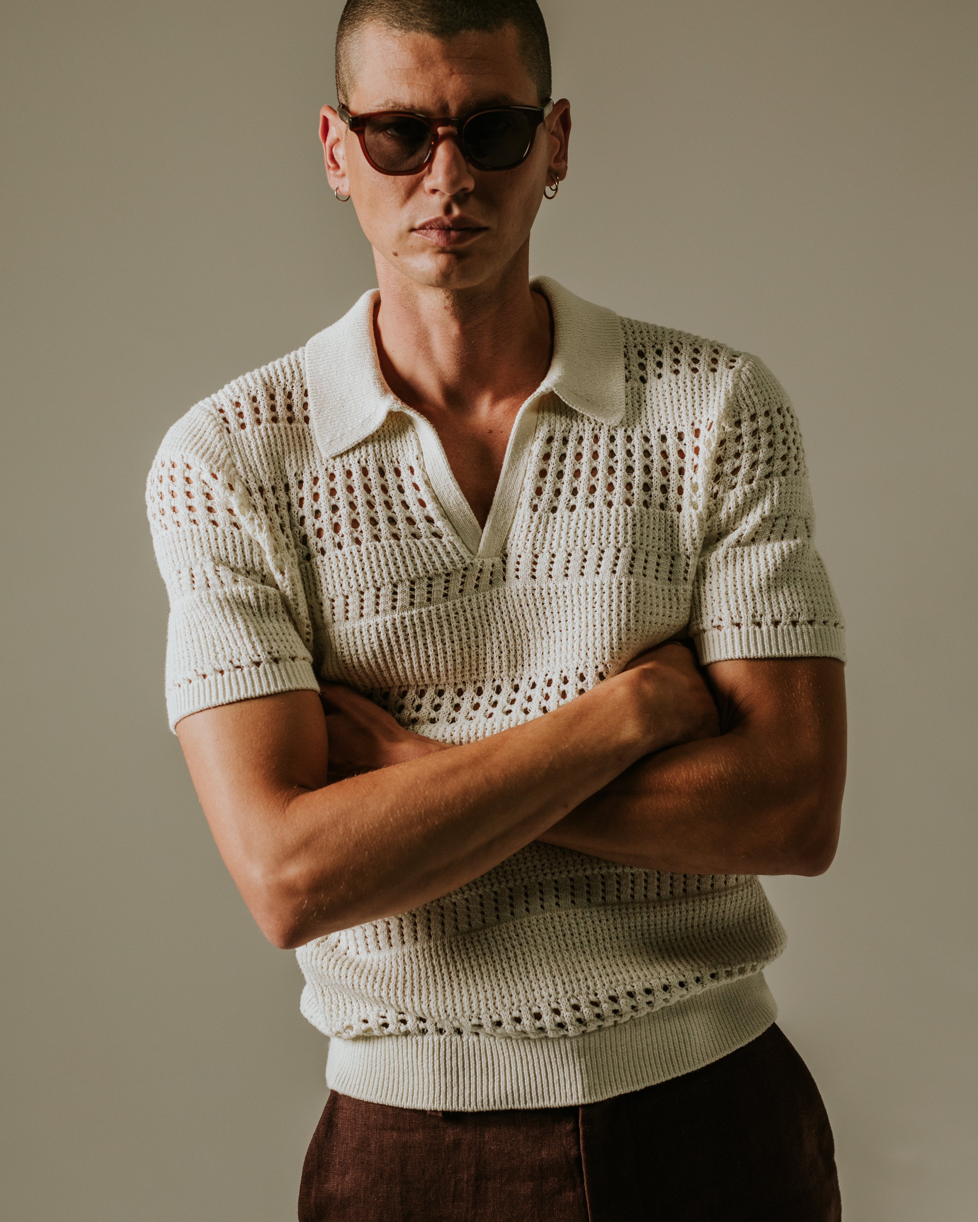 Siena - Ecru Pointelle Knitted Polo