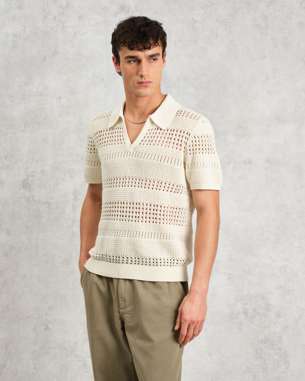 Siena - Ecru Pointelle Knitted Polo