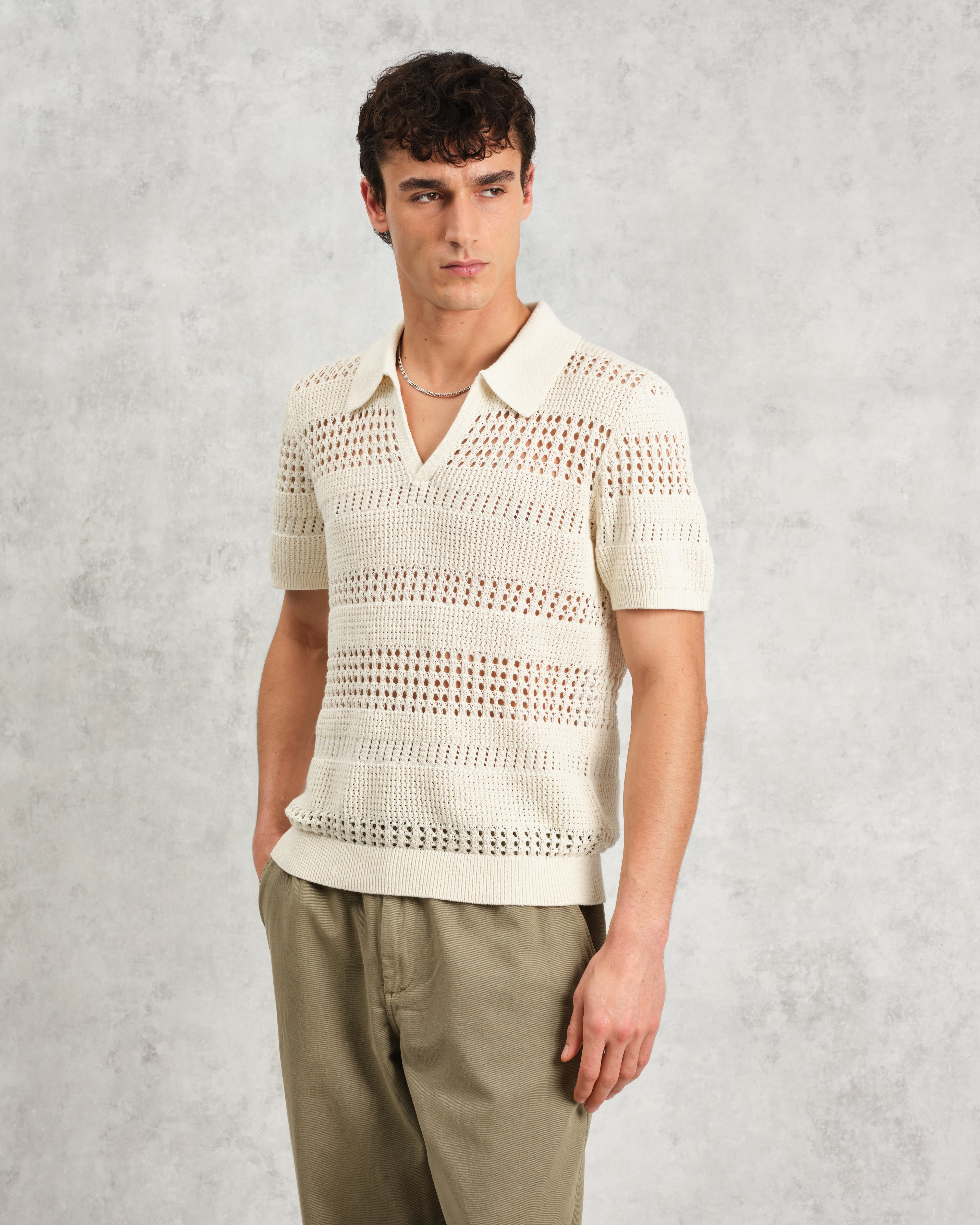 Siena - Ecru Pointelle Knitted Polo