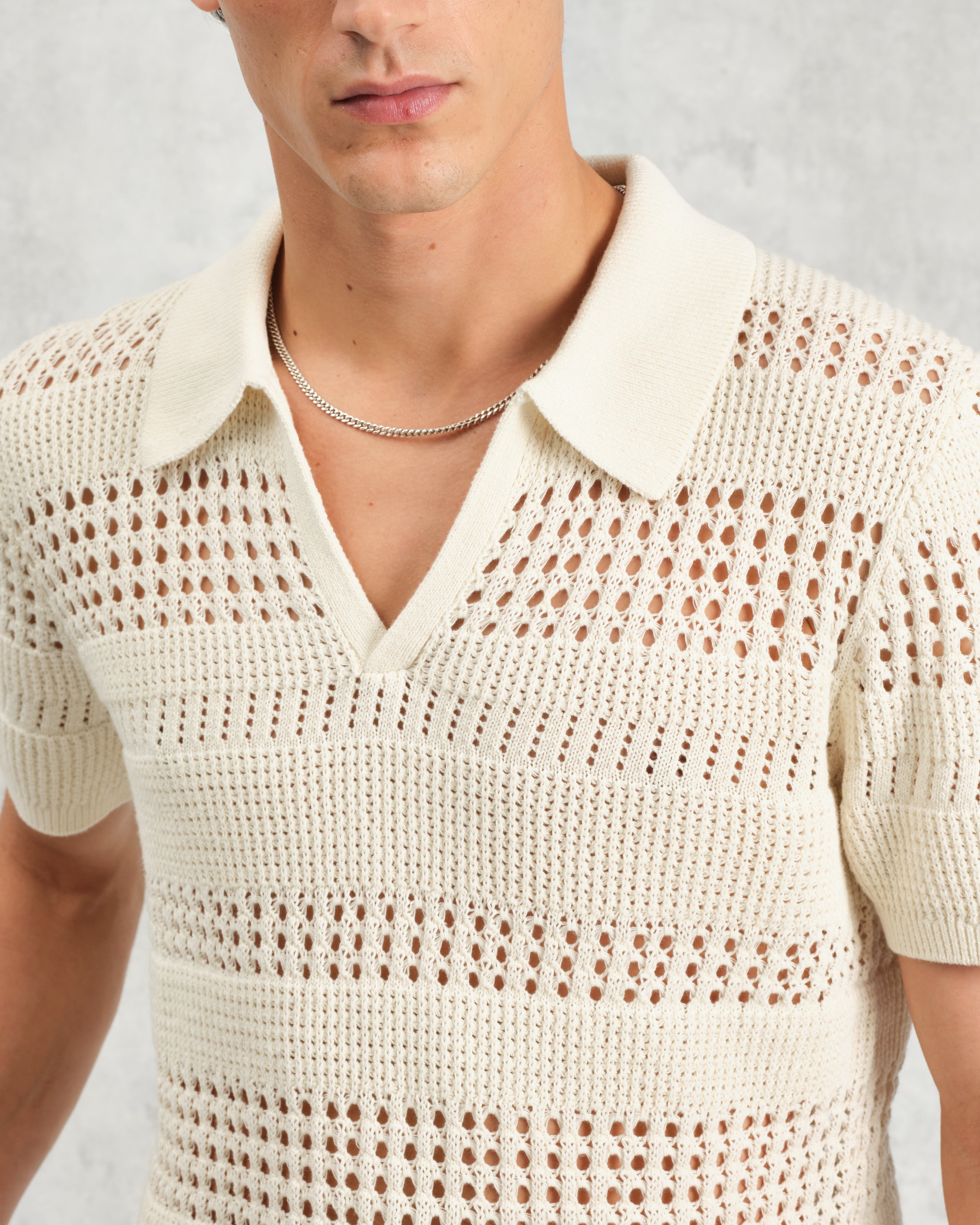 Siena - Ecru Pointelle Knitted Polo