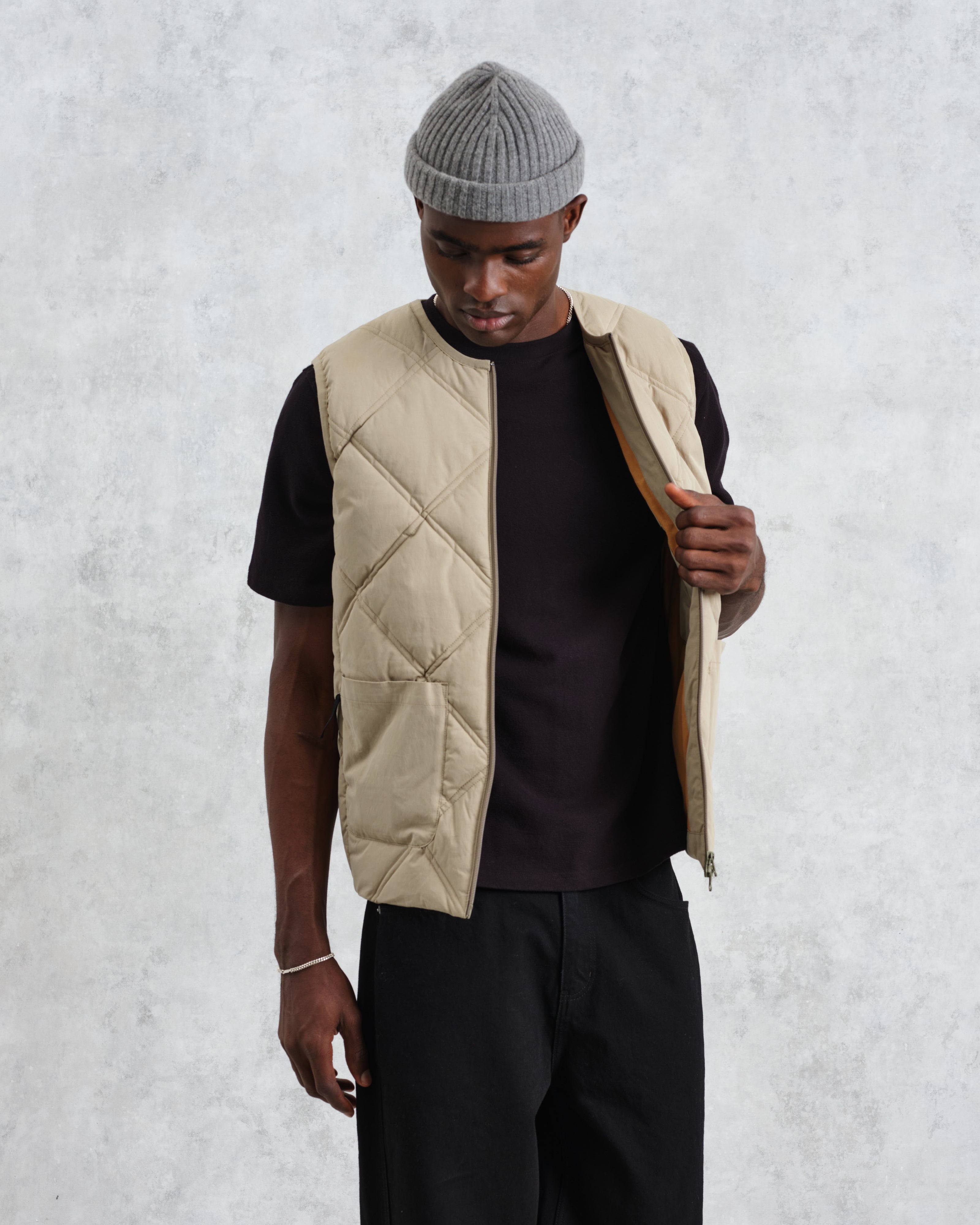 Skye - Khaki Quilted Nylon Gilet