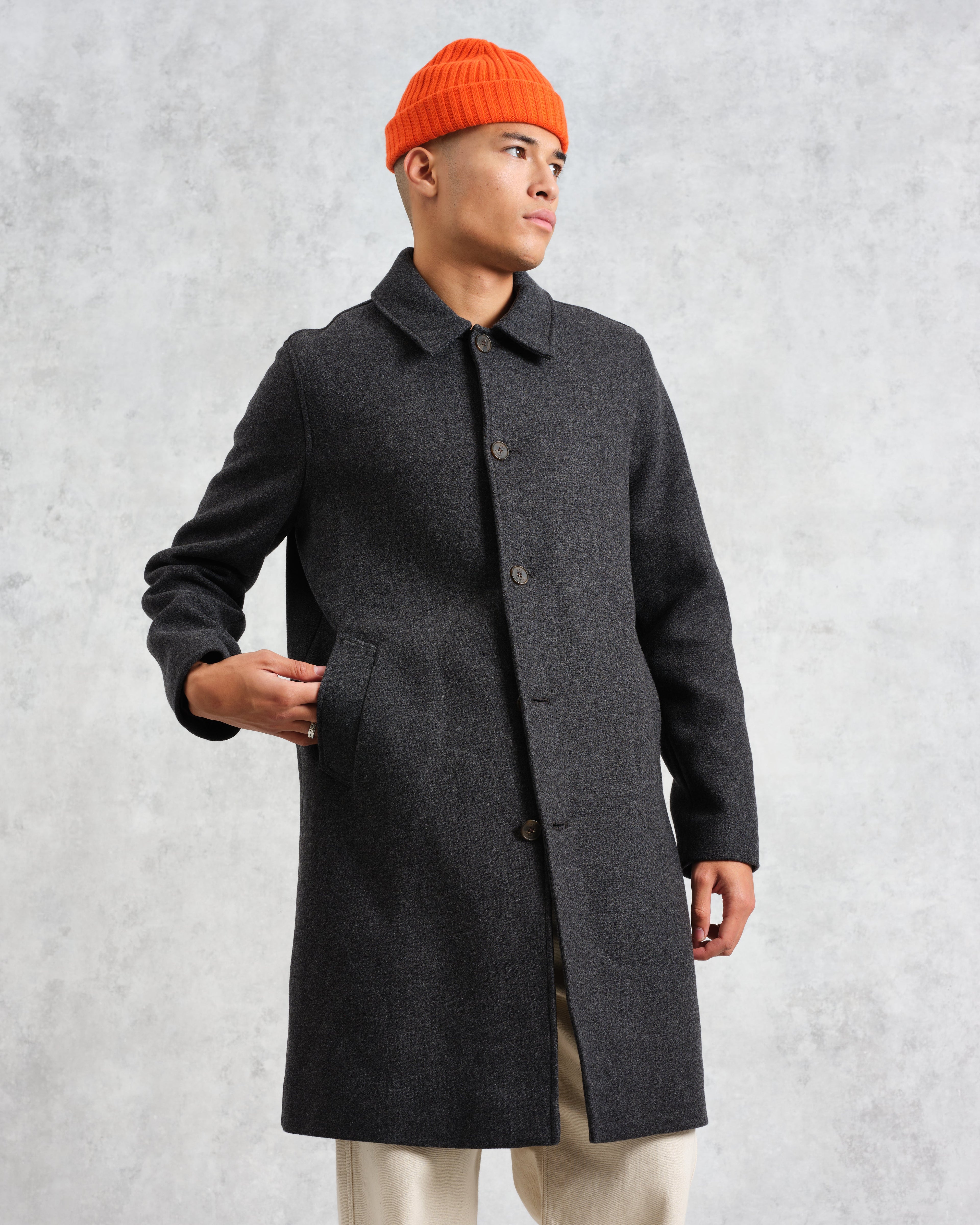 Stan - Charcoal Twill Wool Car Coat