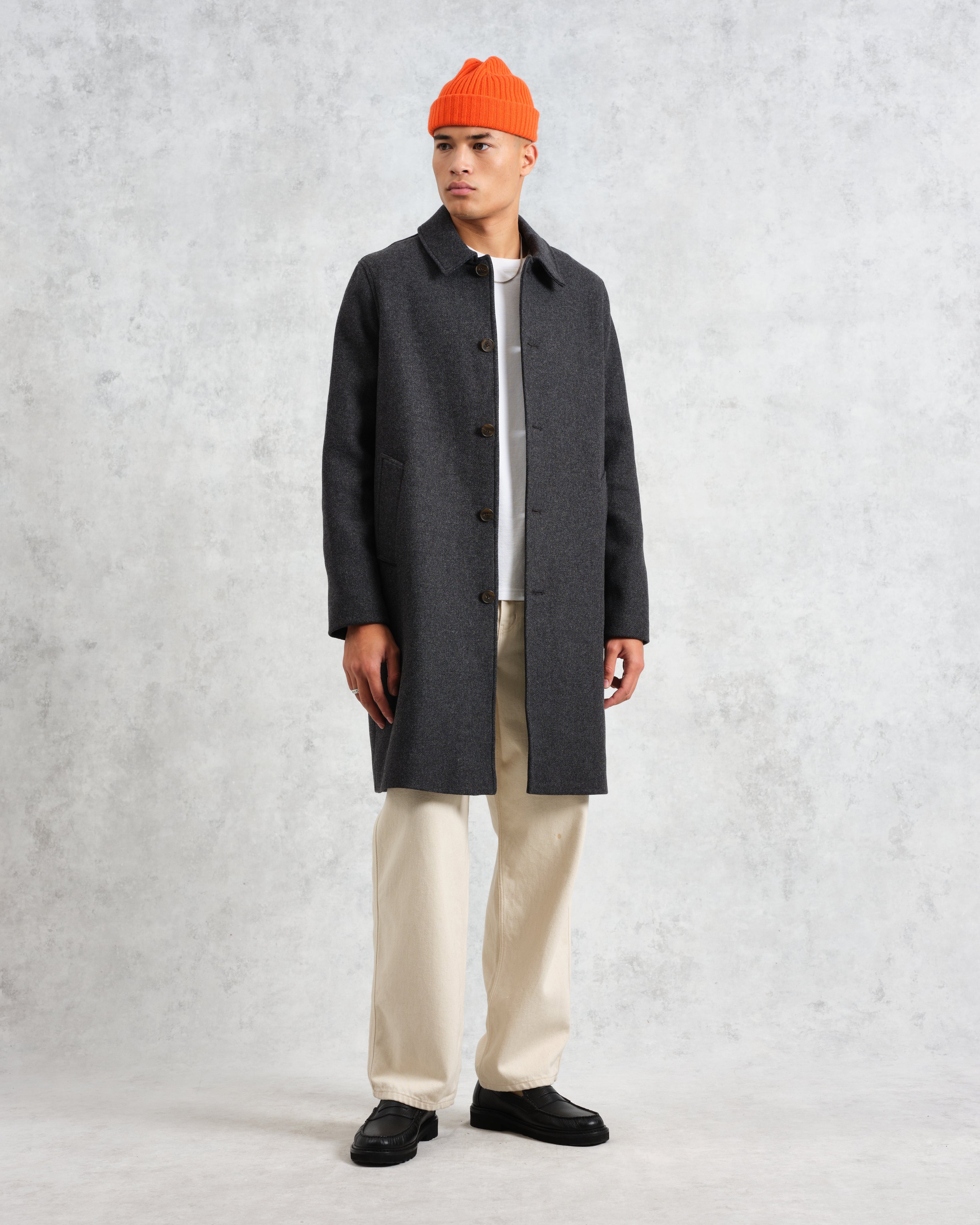 Stan - Charcoal Twill Wool Car Coat
