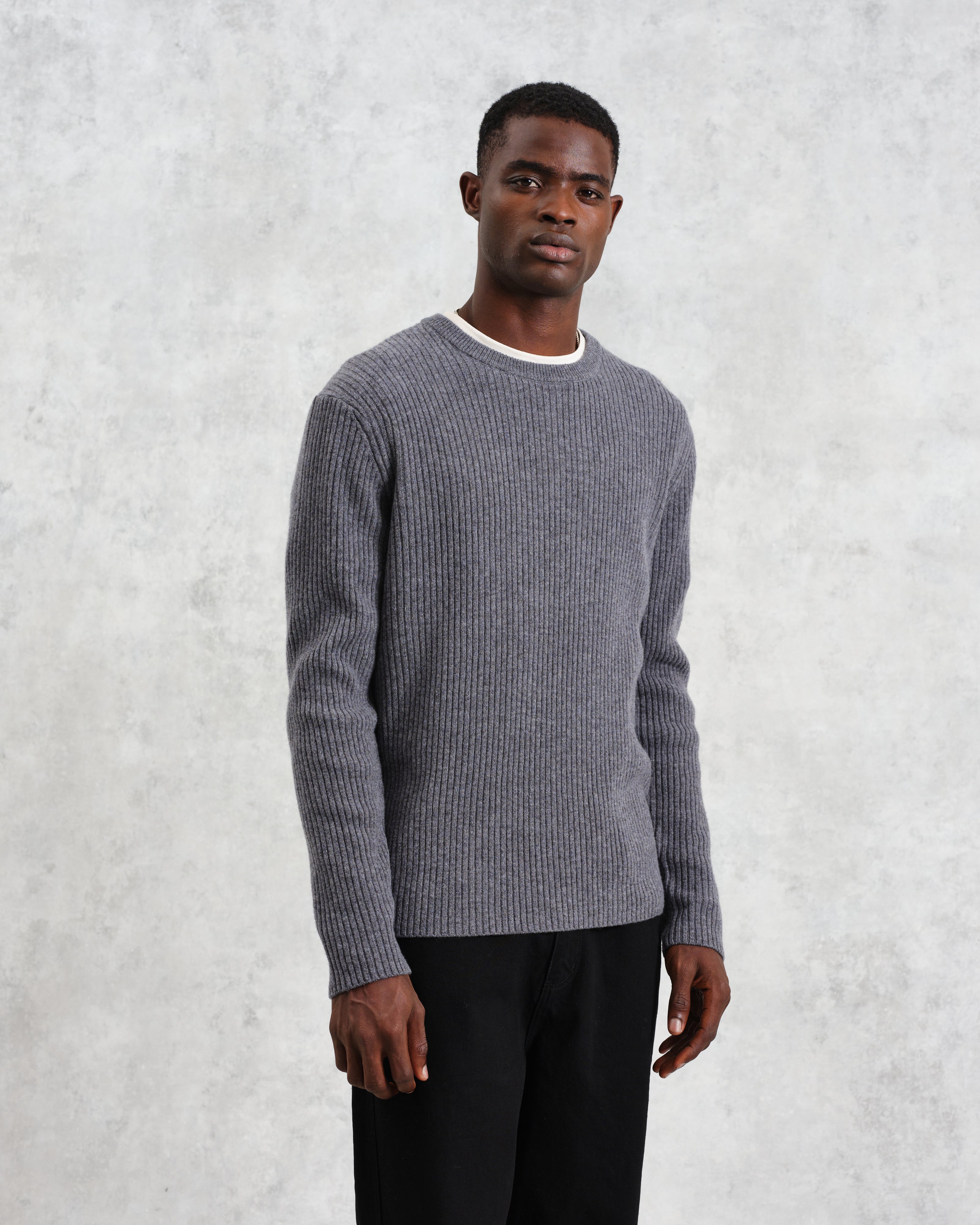 Stanley - Grey Rib-Knit Wool Jumper