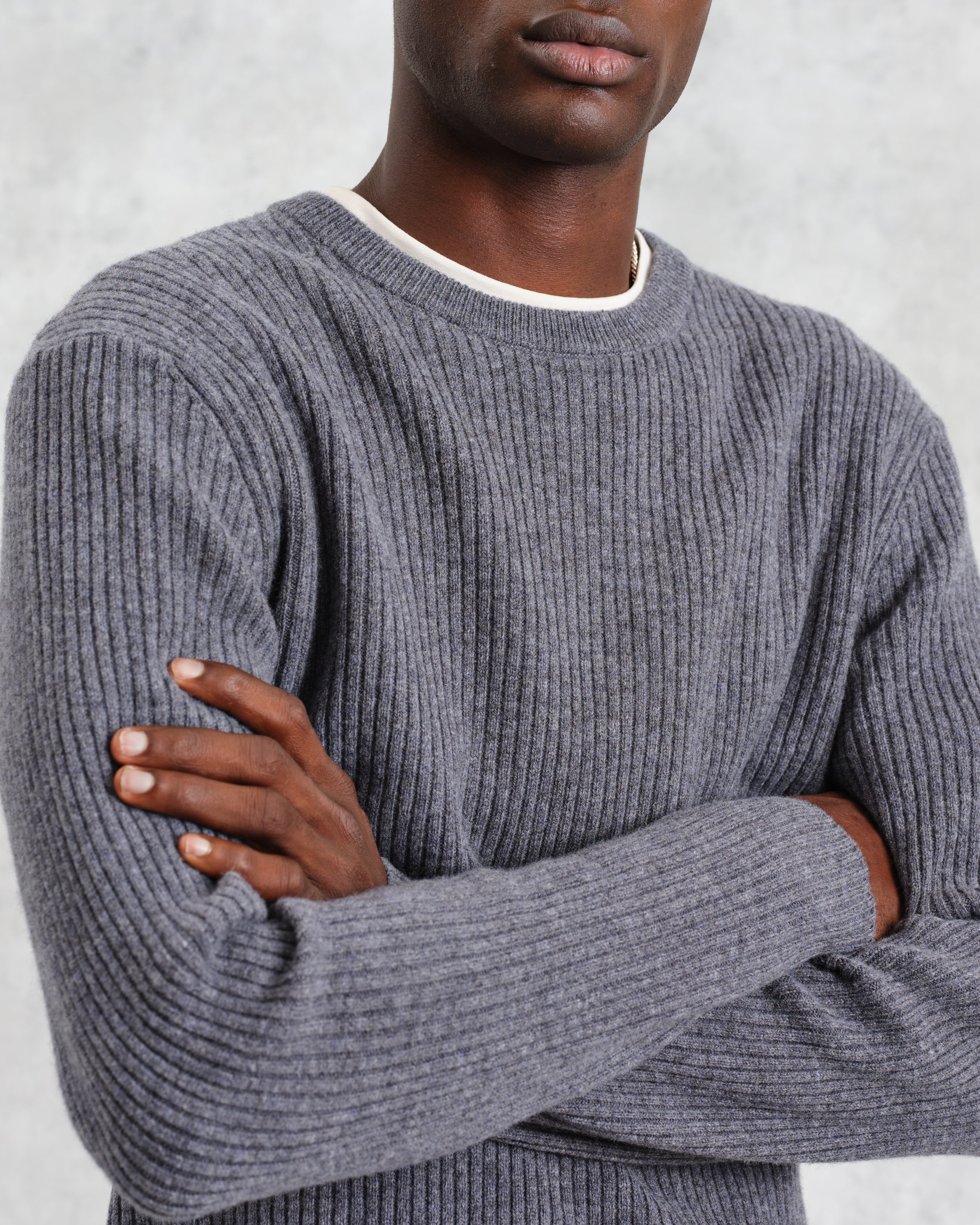 Stanley - Grey Rib-Knit Wool Jumper