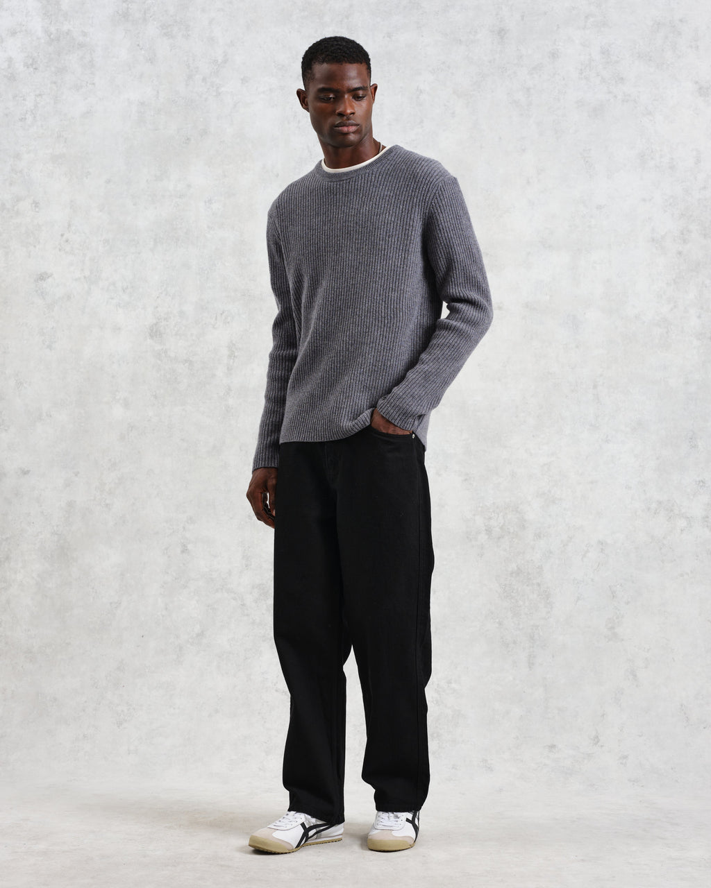 Stanley - Grey Rib-Knit Wool Jumper