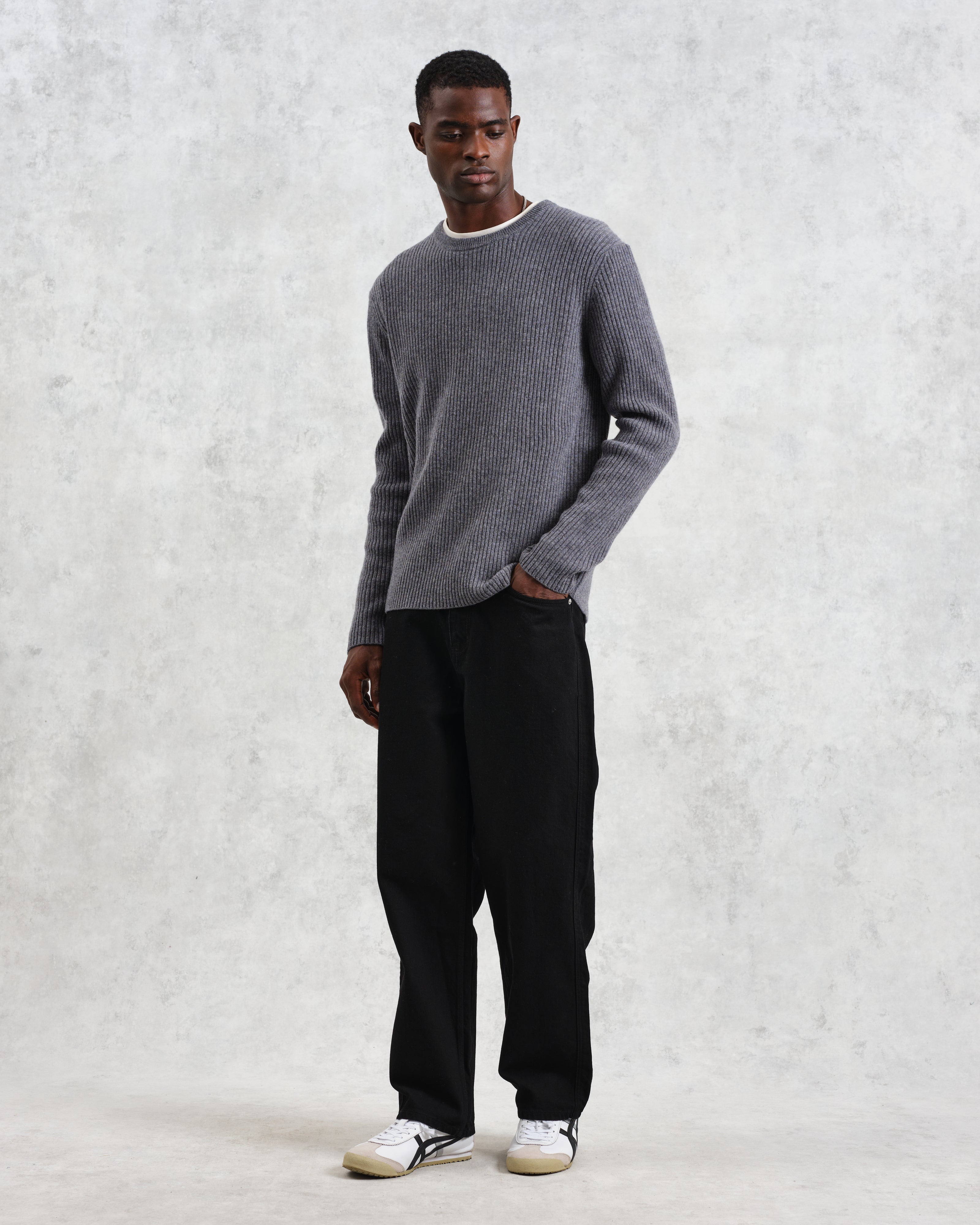 Stanley - Grey Rib-Knit Wool Jumper