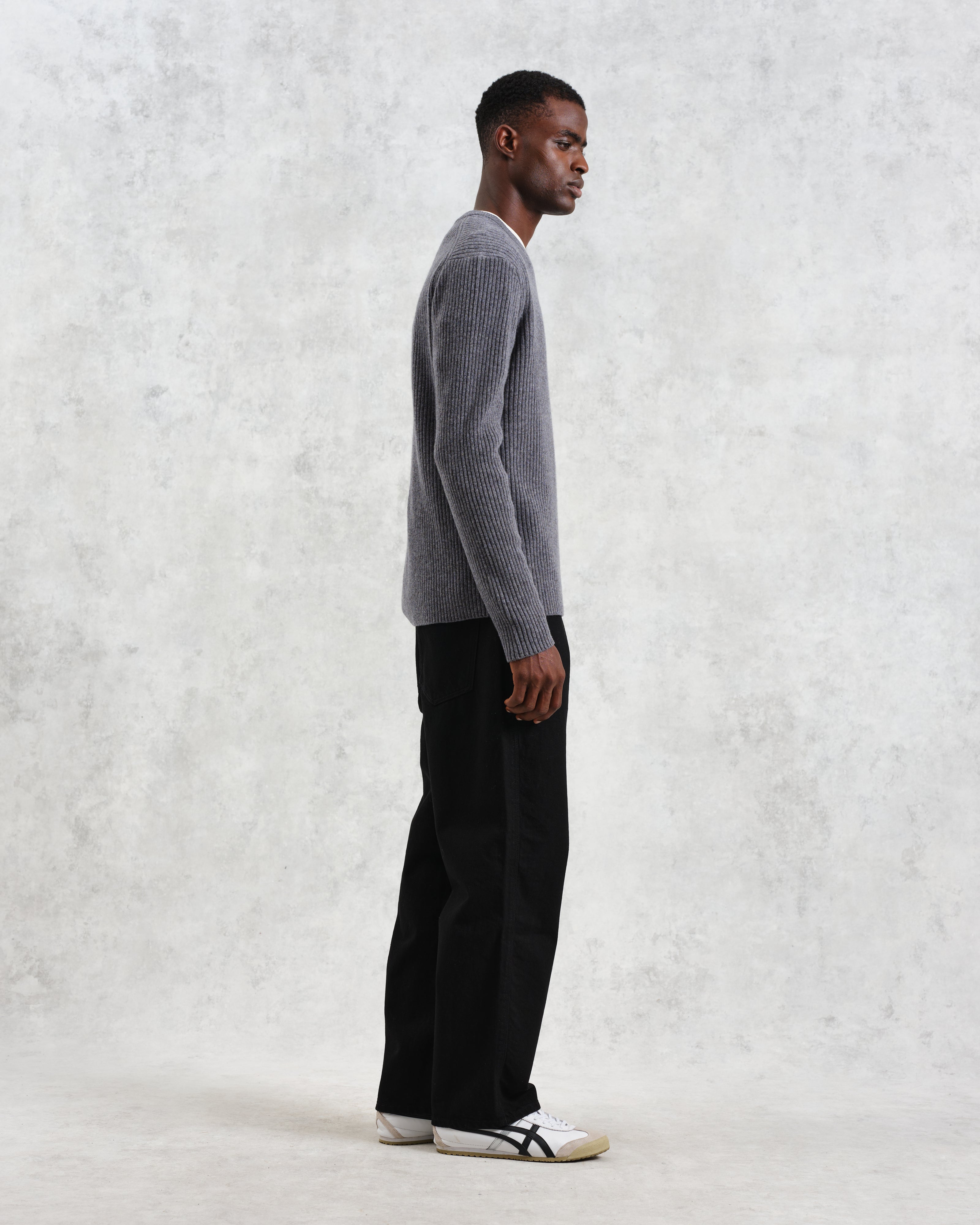 Stanley - Grey Rib-Knit Wool Jumper
