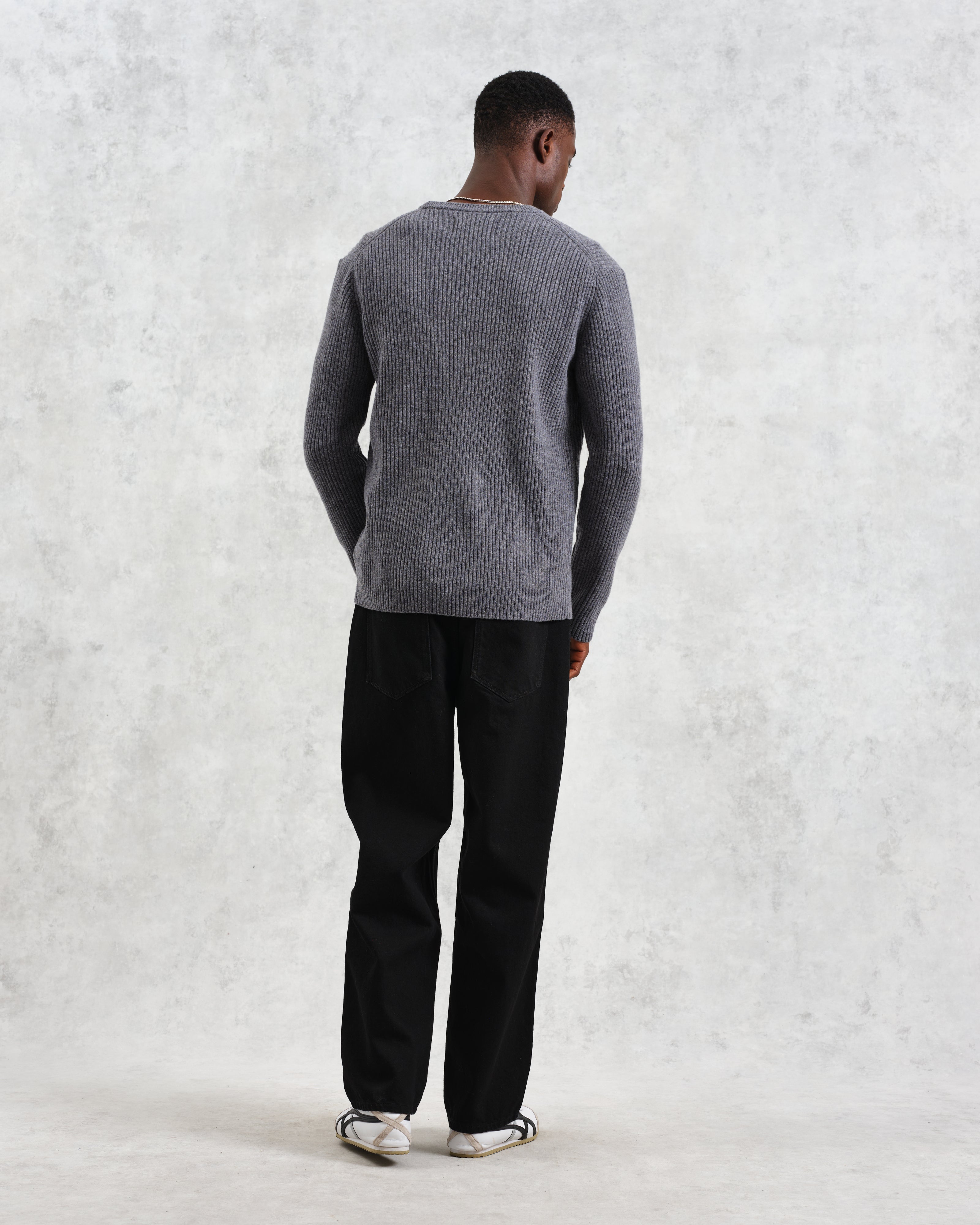 Stanley - Grey Rib-Knit Wool Jumper