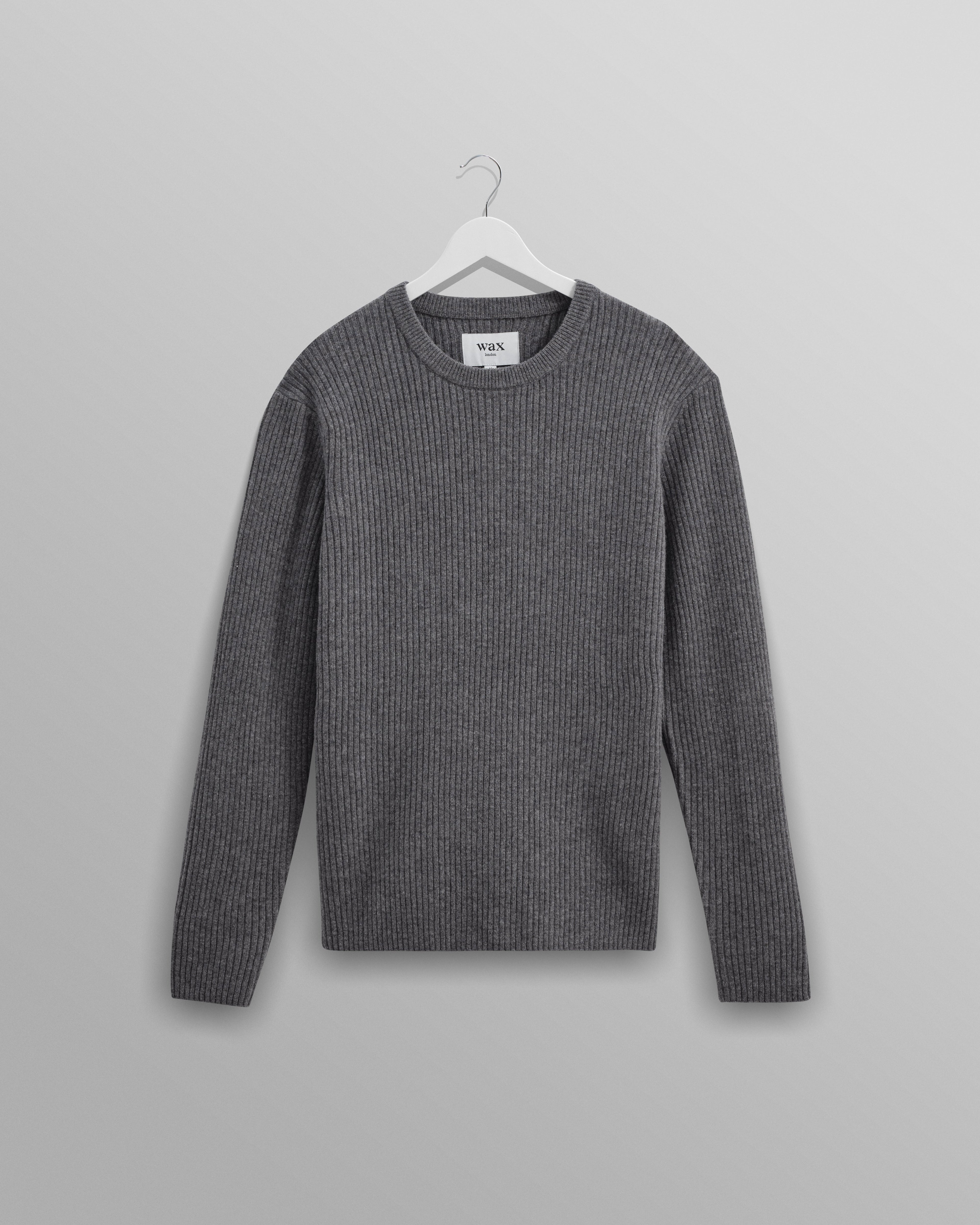Stanley - Grey Rib-Knit Wool Jumper