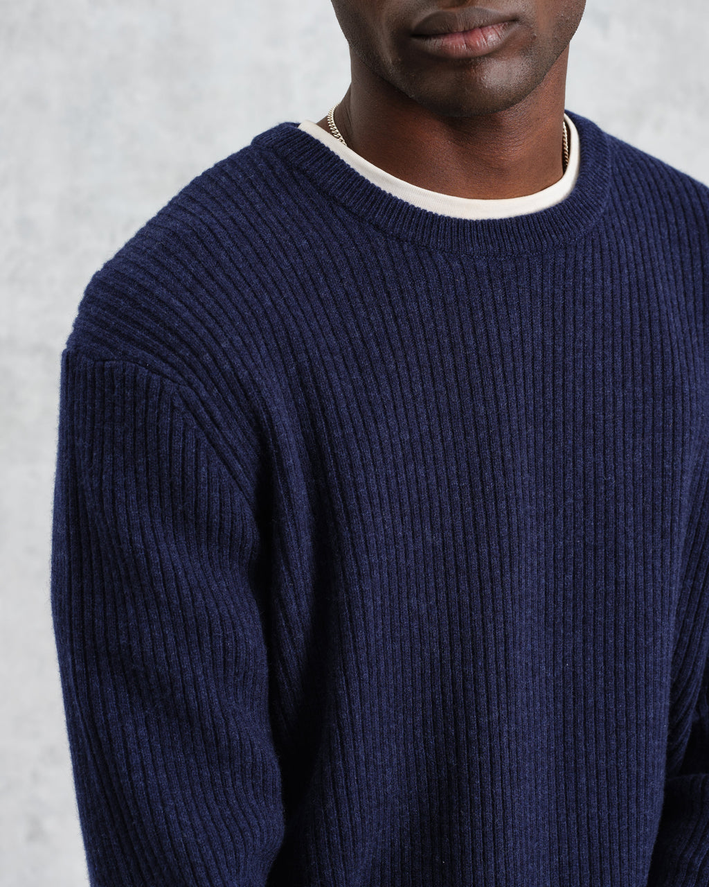 Stanley - Navy Rib-Knit Wool Jumper
