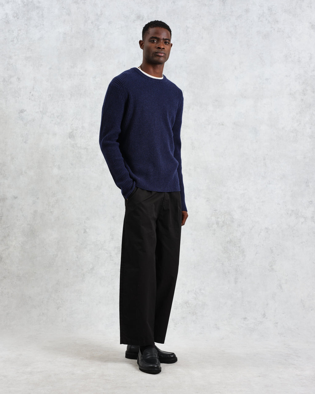 Stanley - Navy Rib-Knit Wool Jumper