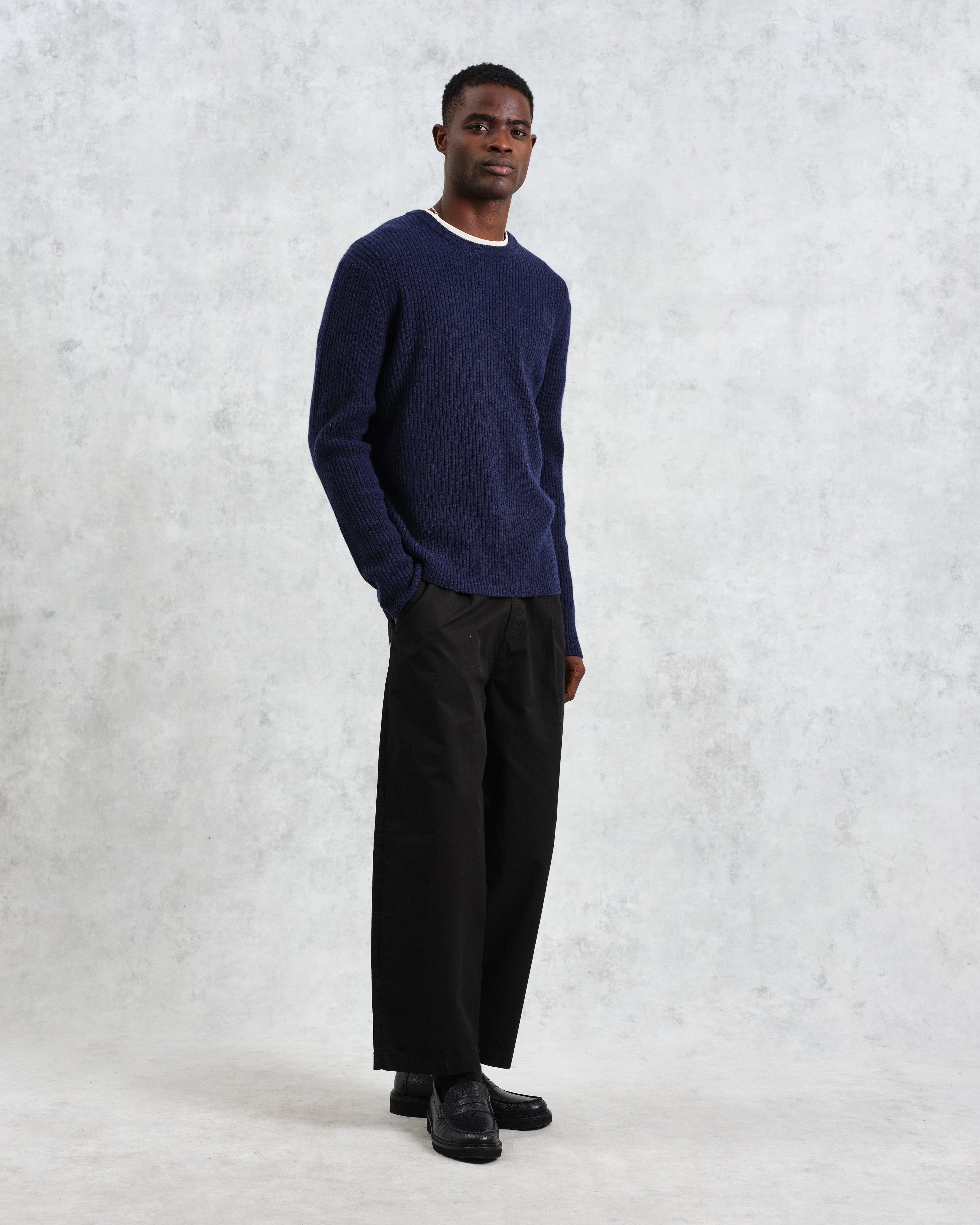 Stanley - Navy Rib-Knit Wool Jumper