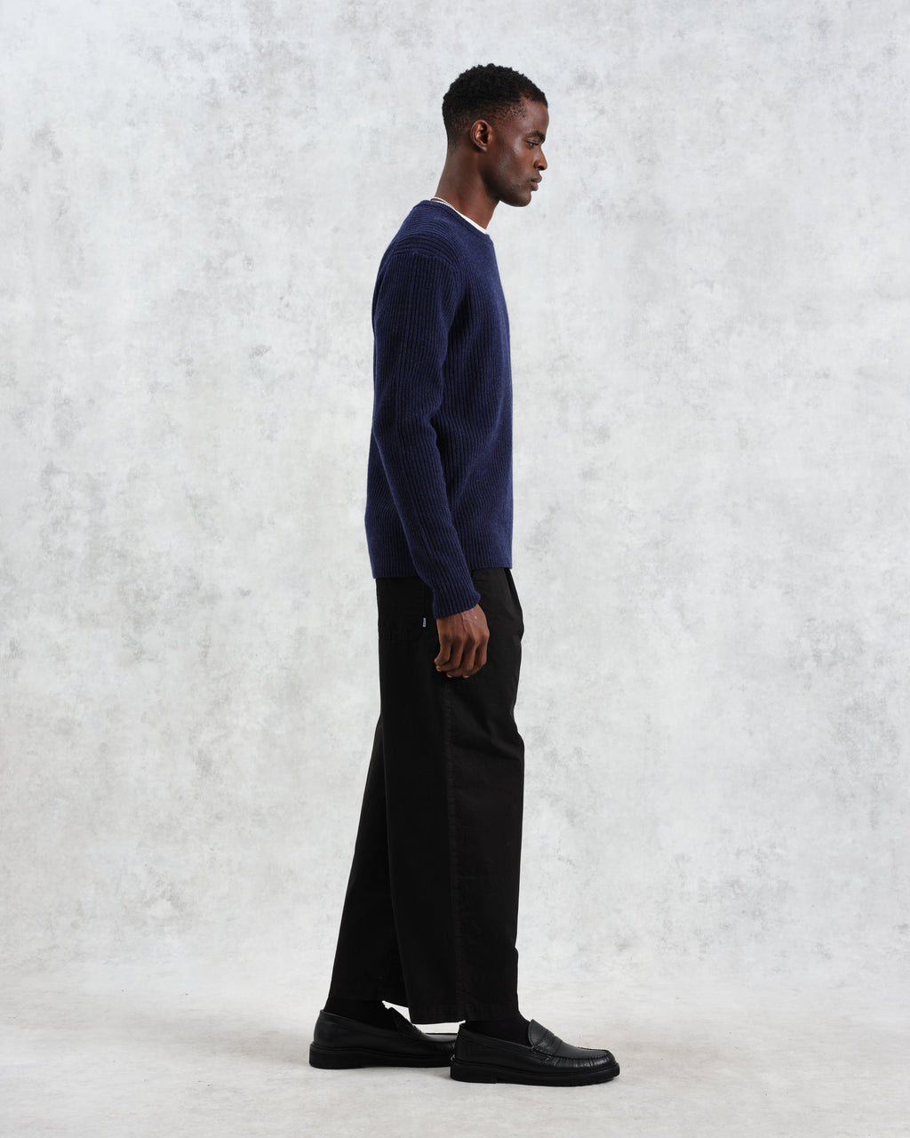 Stanley - Navy Rib-Knit Wool Jumper