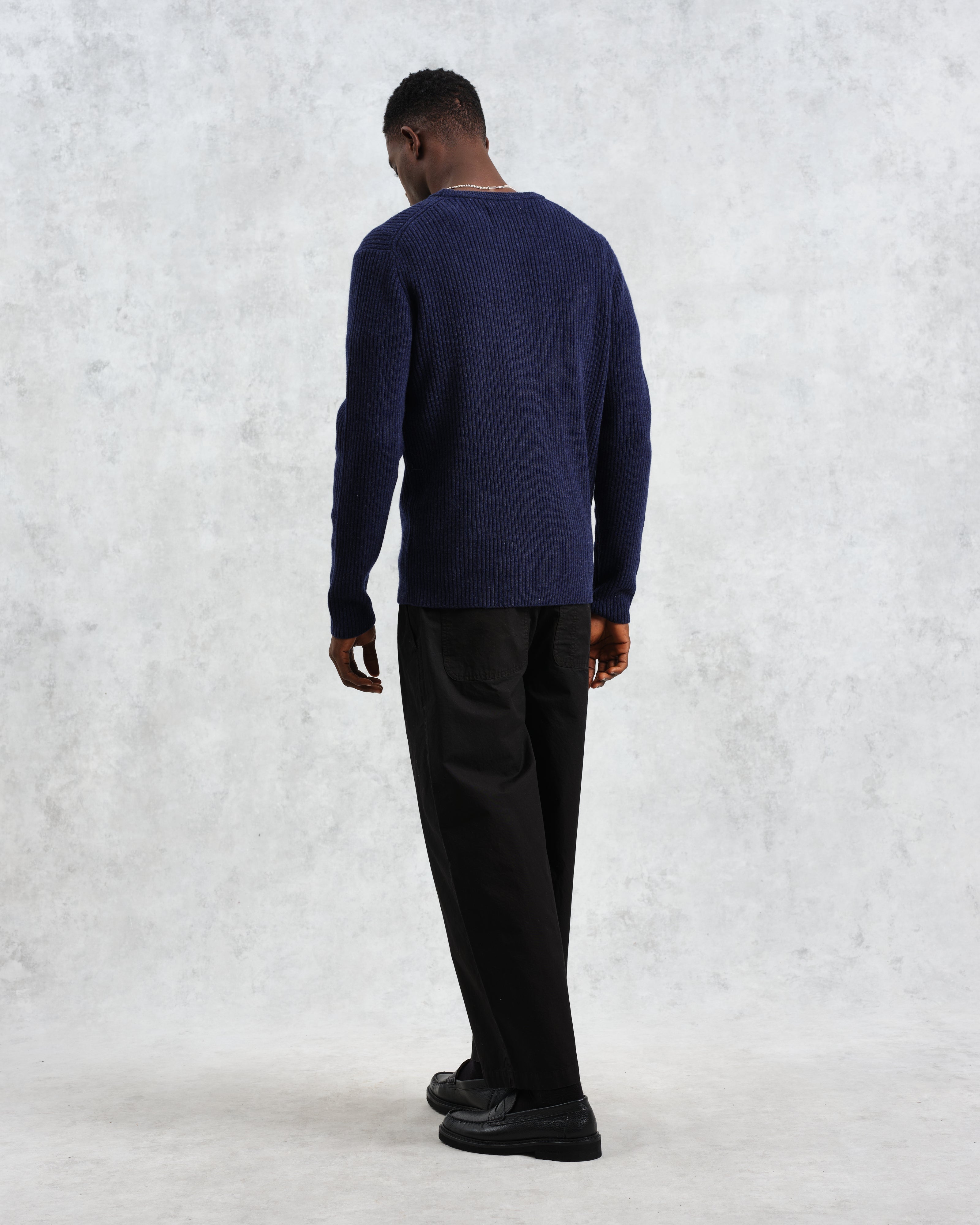 Stanley - Navy Rib-Knit Wool Jumper