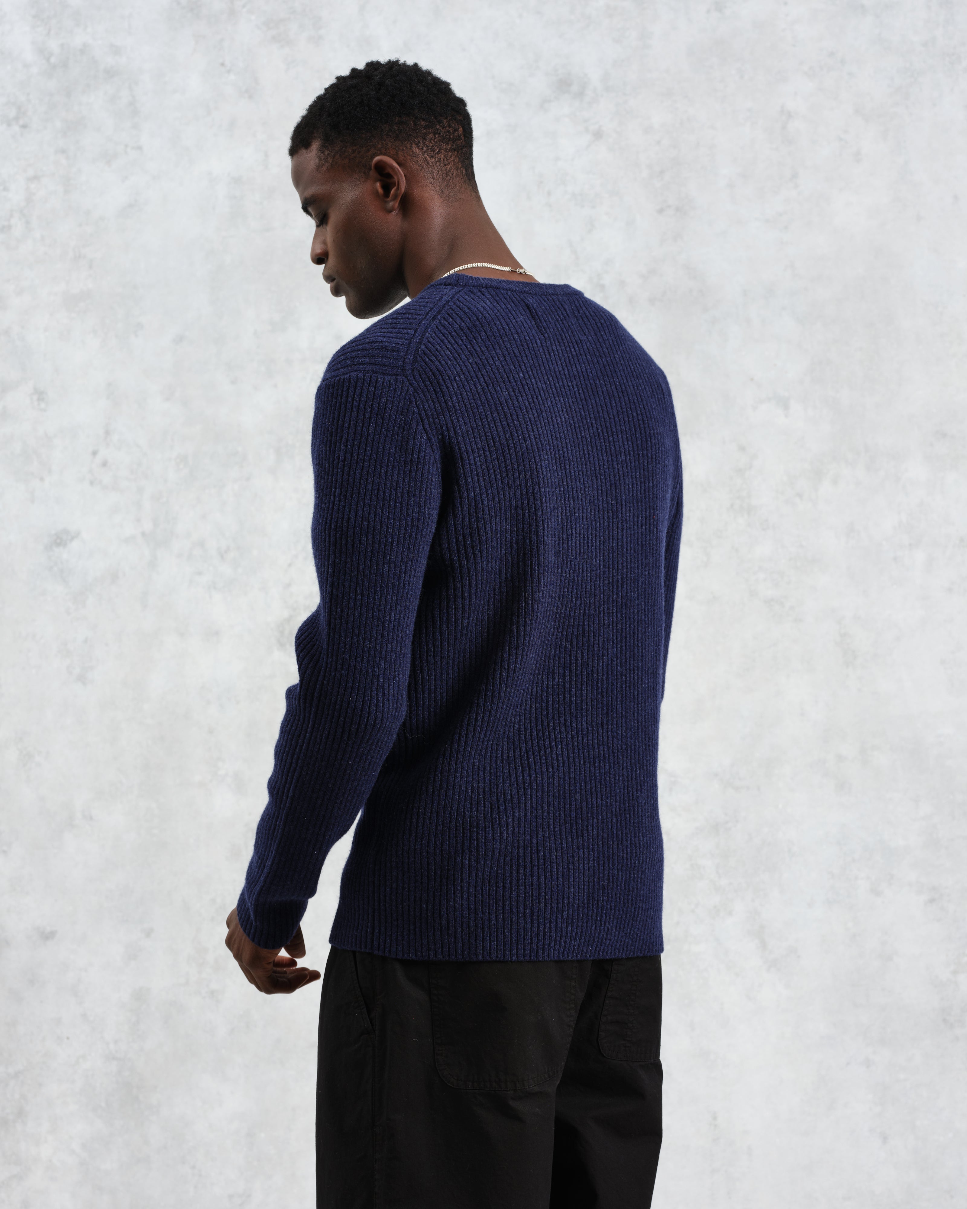 Stanley - Navy Rib-Knit Wool Jumper