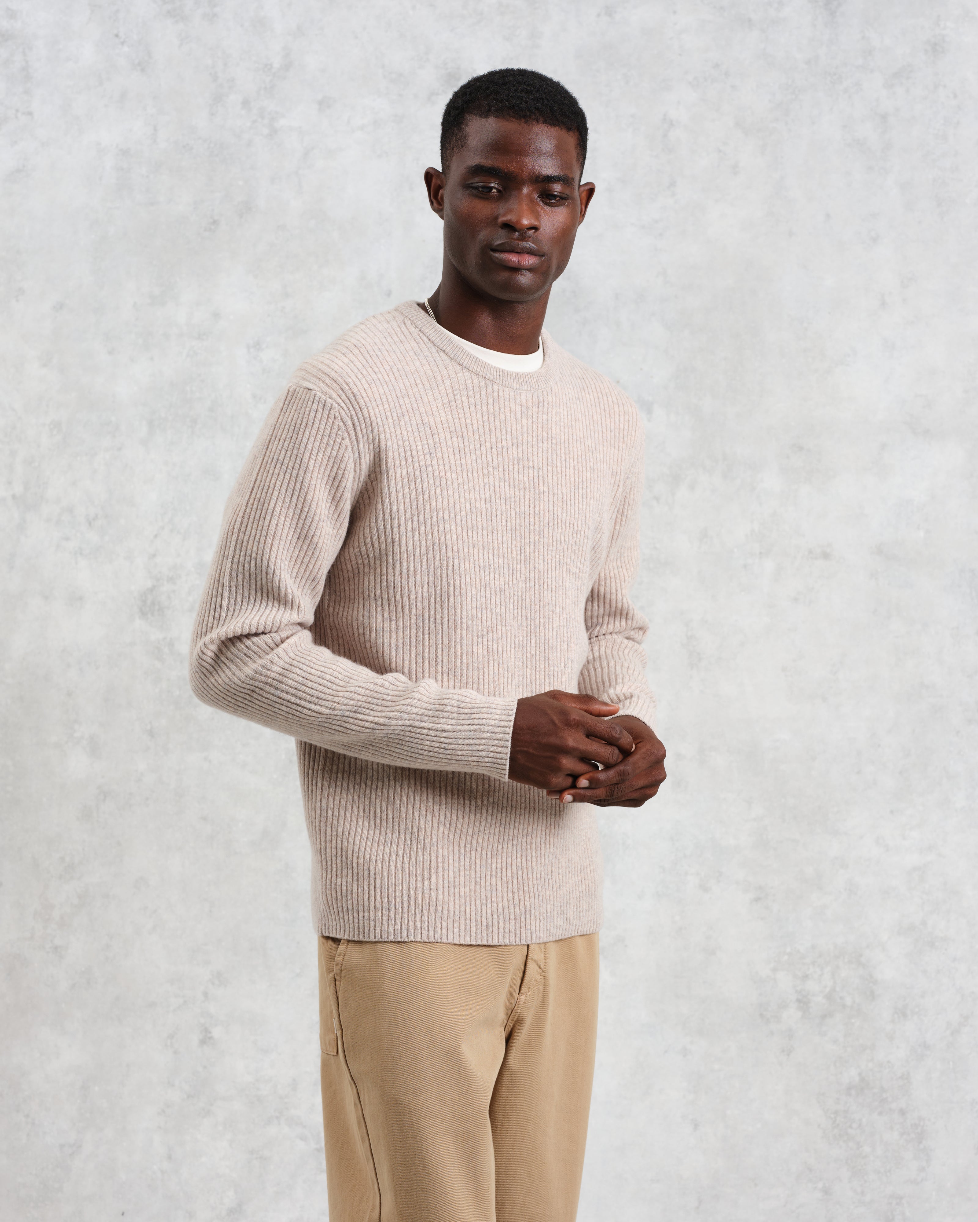 Stanley - Oatmeal Rib-Knit Wool Jumper