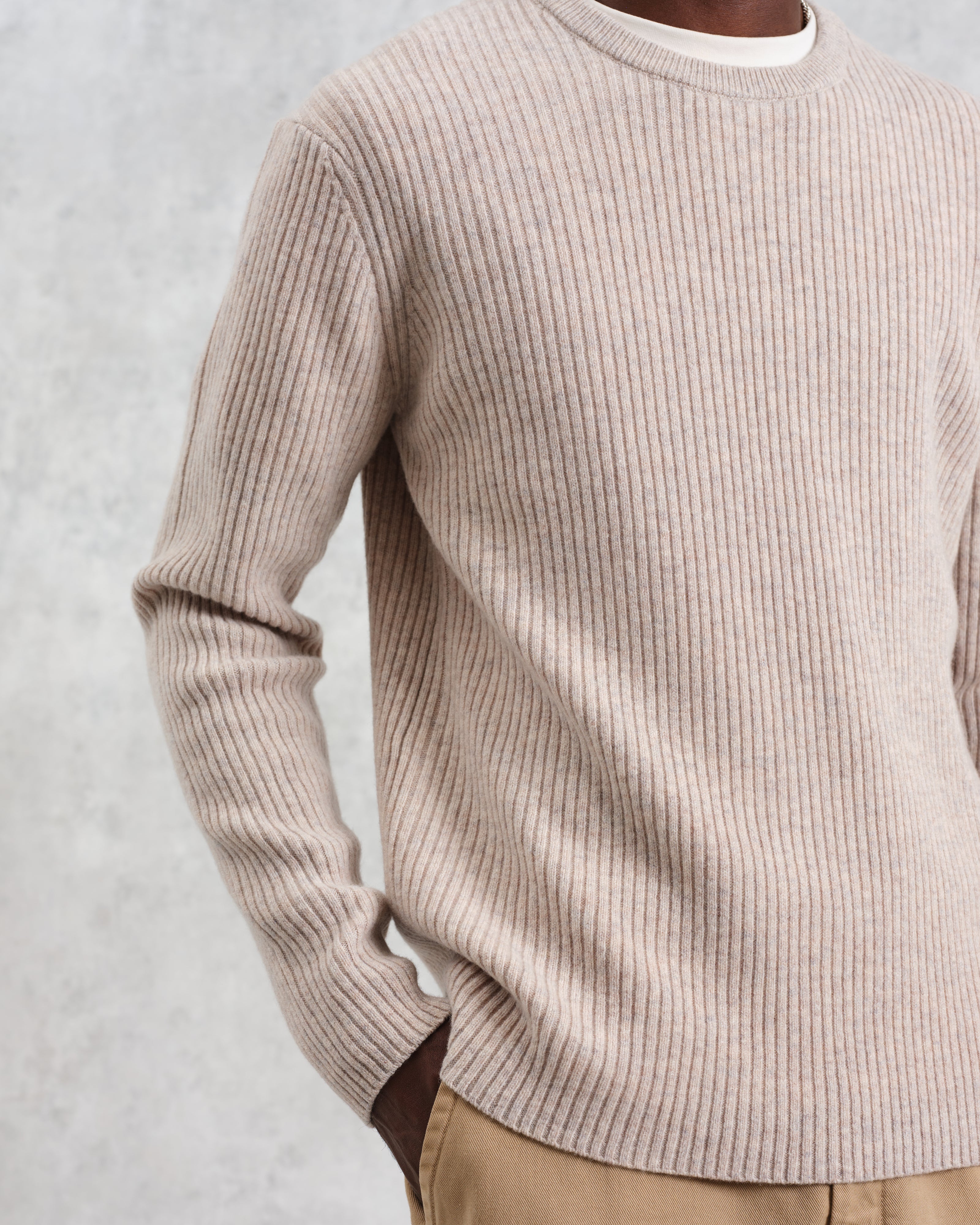 Stanley - Oatmeal Rib-Knit Wool Jumper