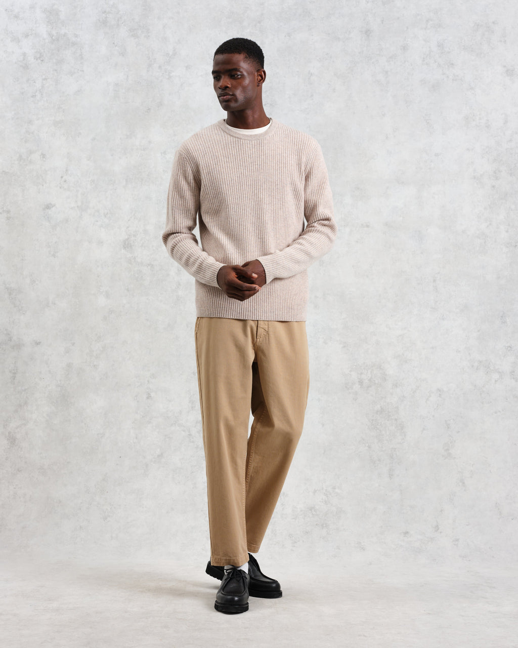 Stanley - Oatmeal Rib-Knit Wool Jumper