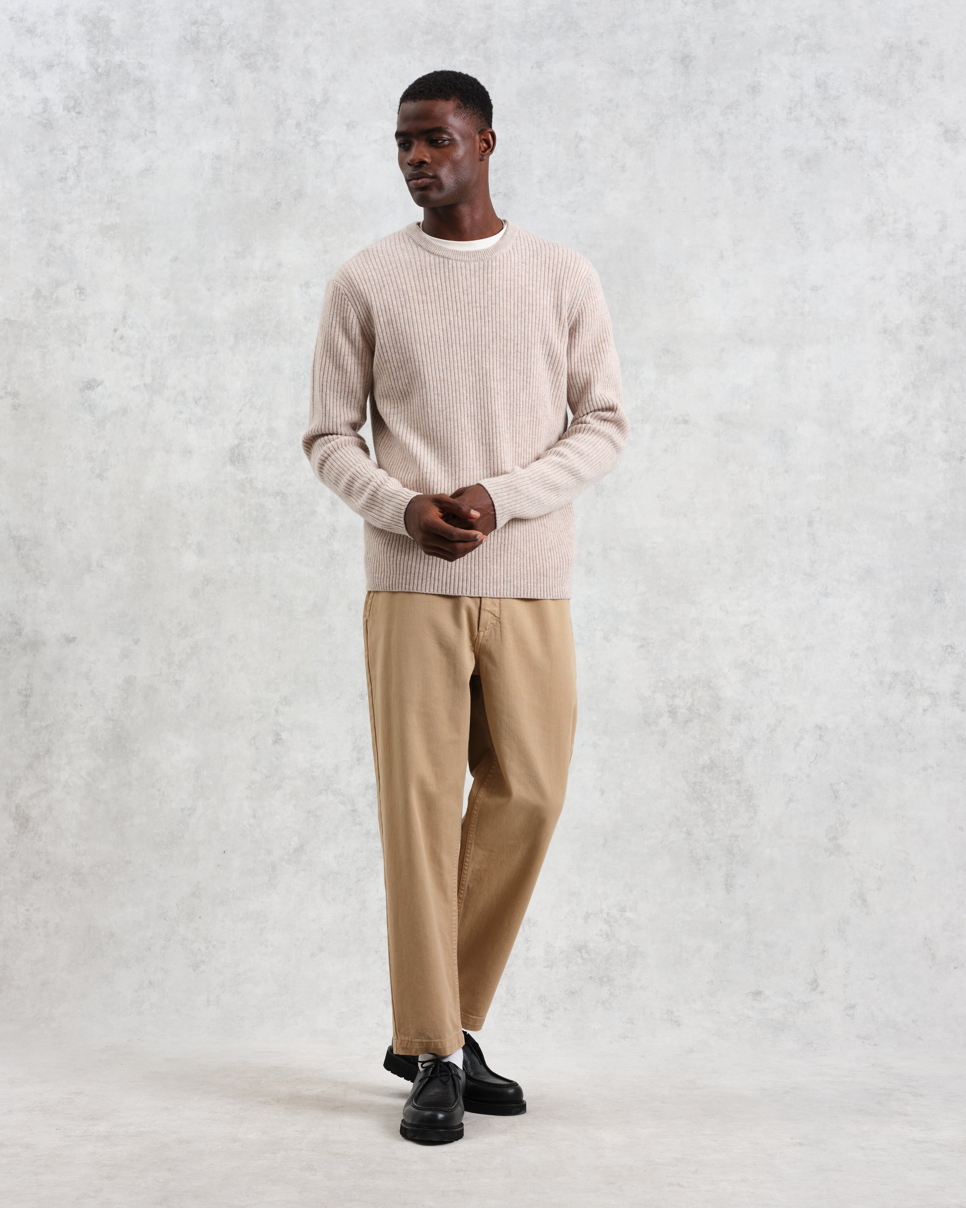 Stanley - Oatmeal Rib-Knit Wool Jumper