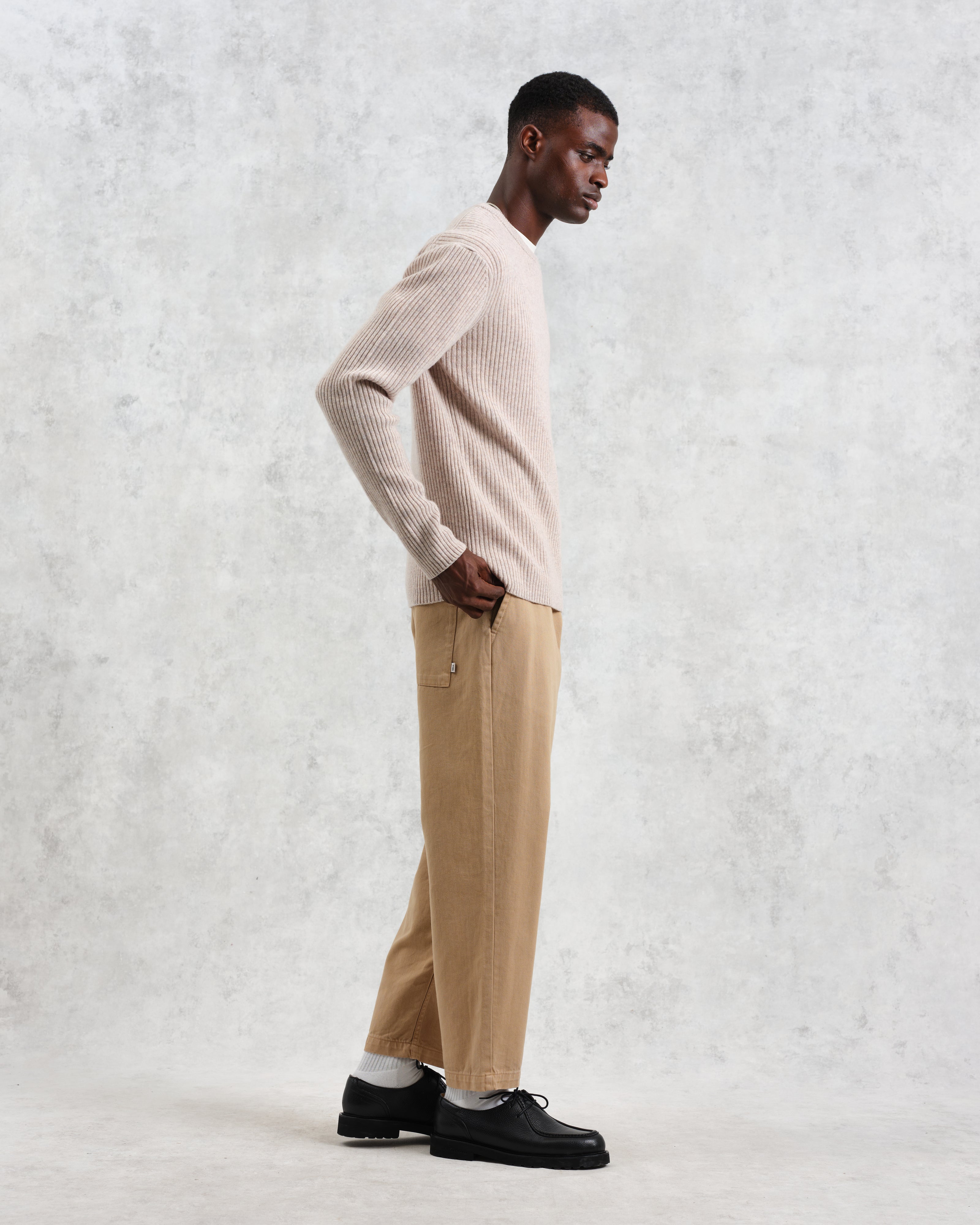 Stanley - Oatmeal Rib-Knit Wool Jumper