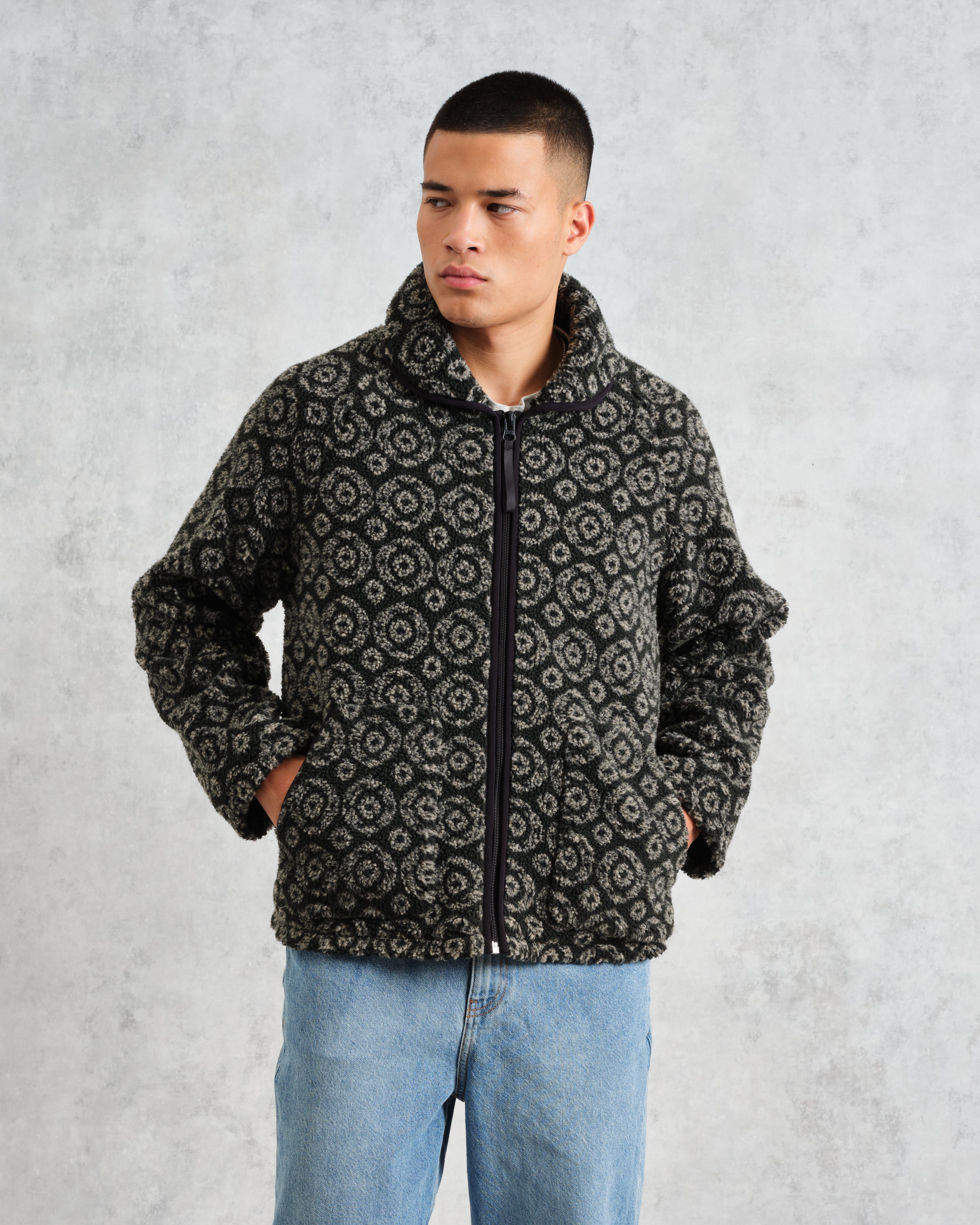 Tate - Charcoal Ornate Jacquard Fleece Jacket