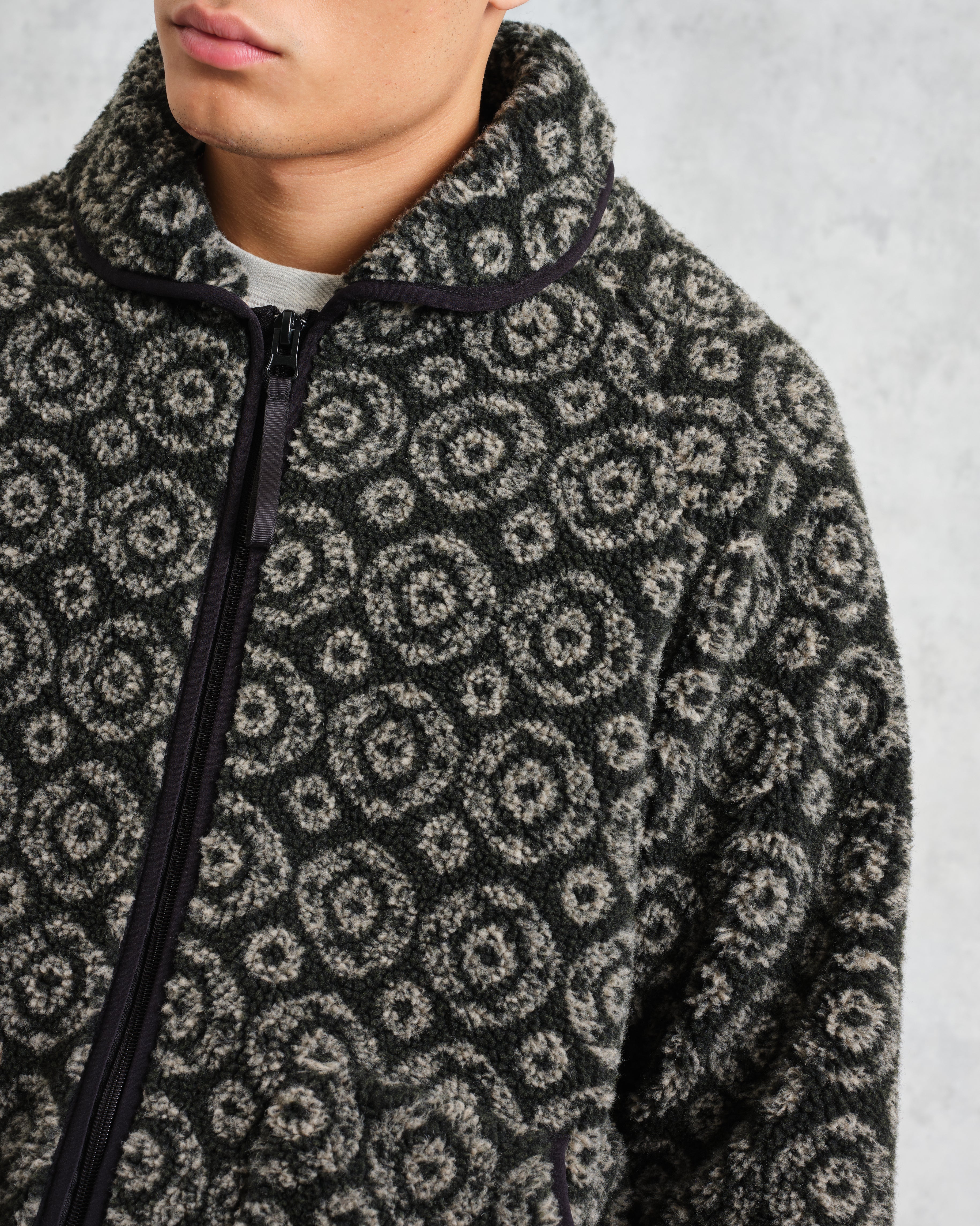 Tate - Charcoal Ornate Jacquard Fleece Jacket