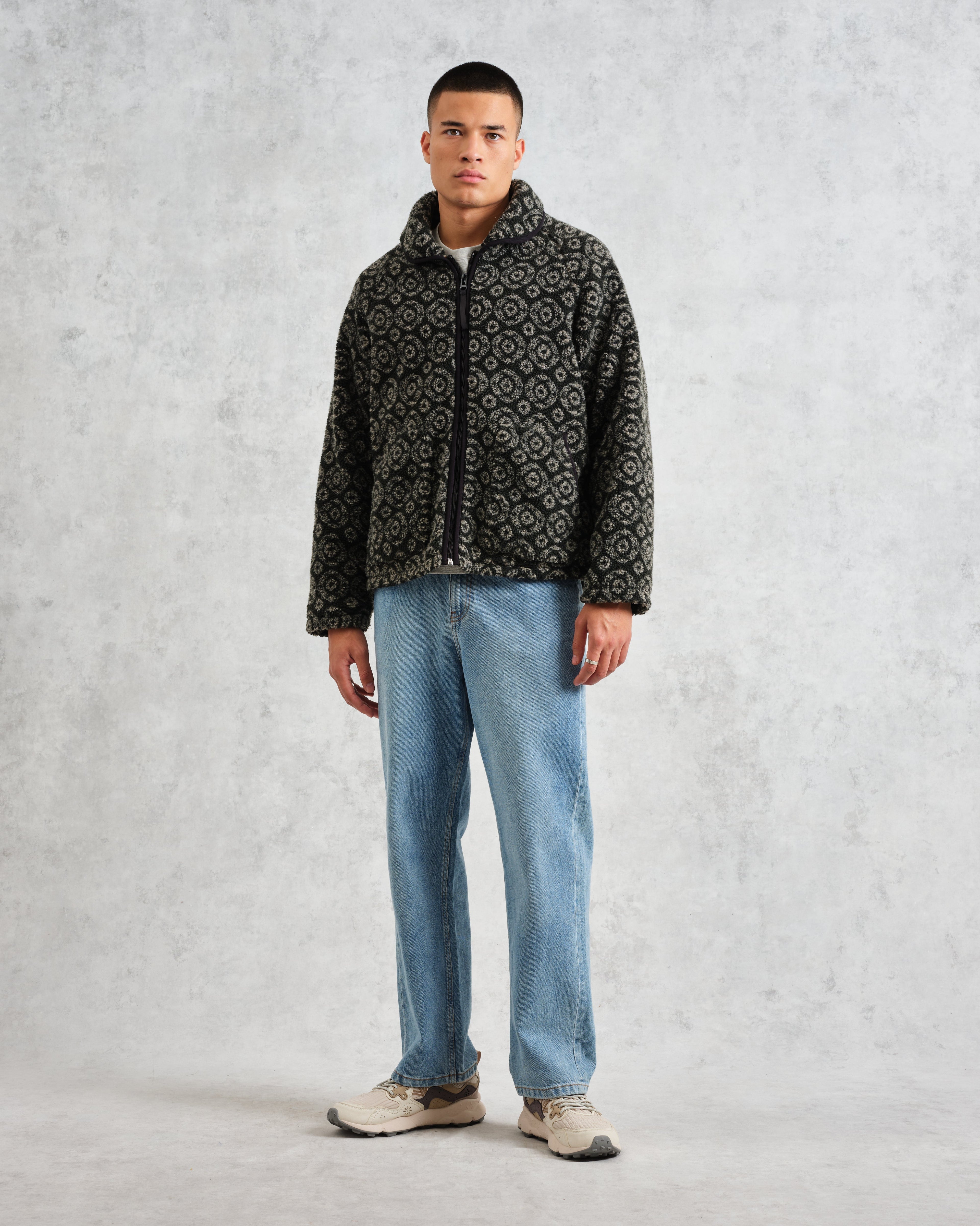 Tate - Charcoal Ornate Jacquard Fleece Jacket