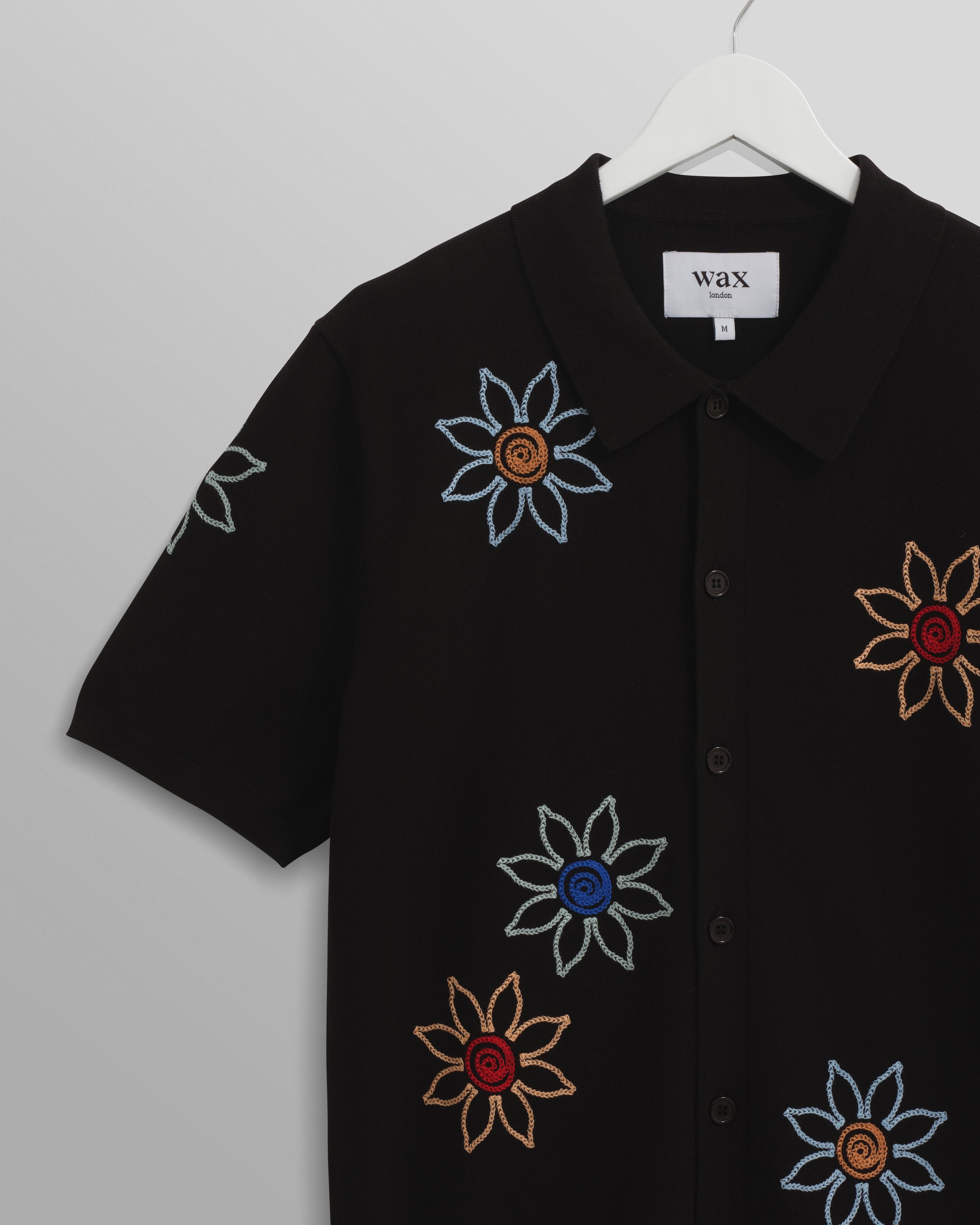 Tellaro - Black Embroidered Knitted Cotton Polo