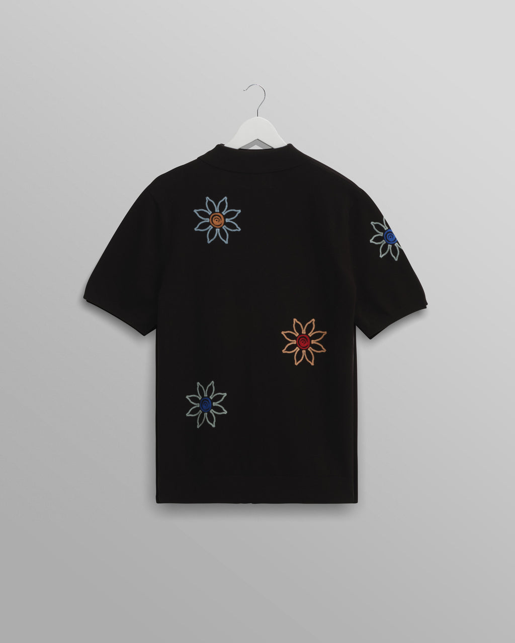 Tellaro - Black Embroidered Knitted Cotton Polo
