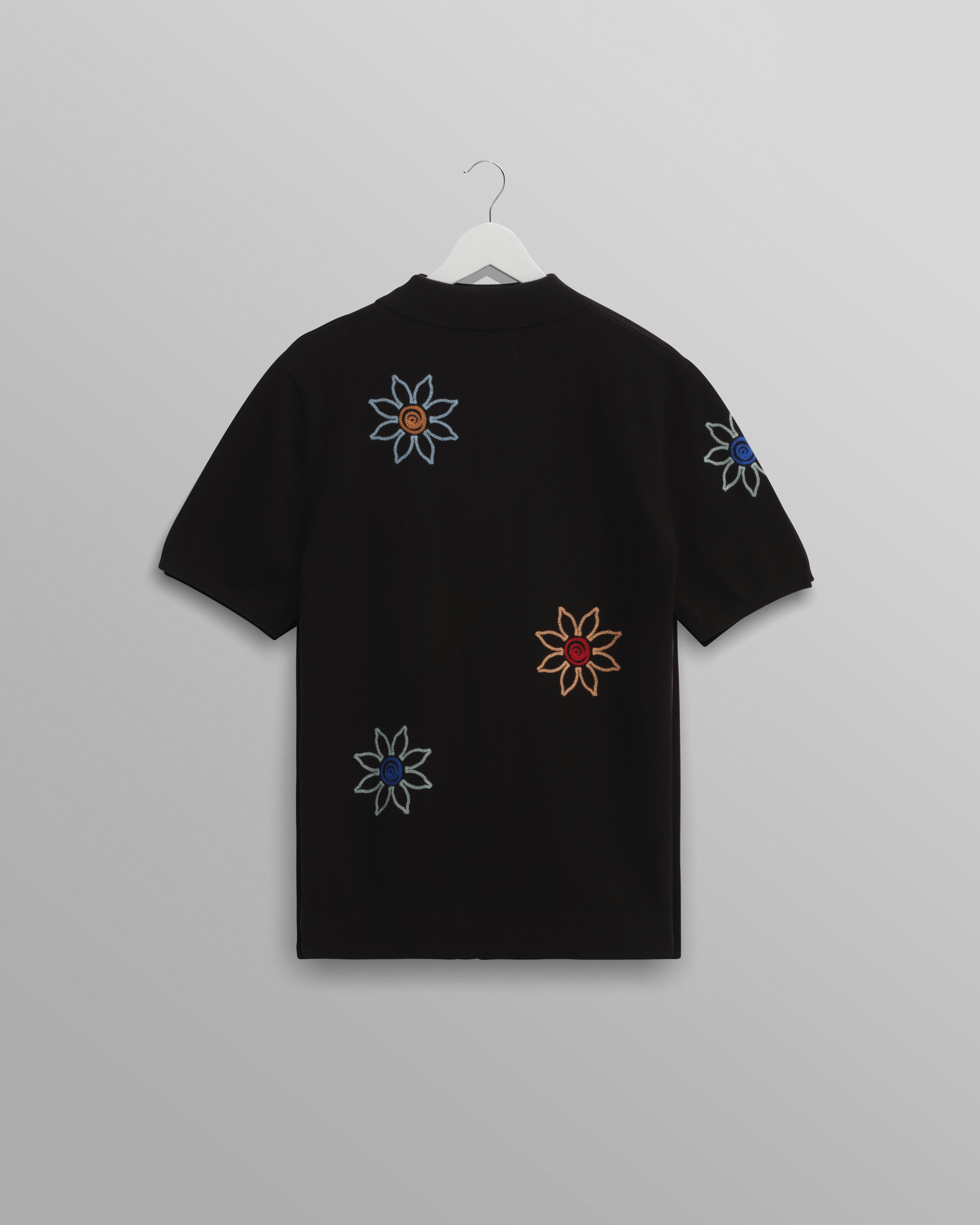 Tellaro - Black Embroidered Knitted Cotton Polo