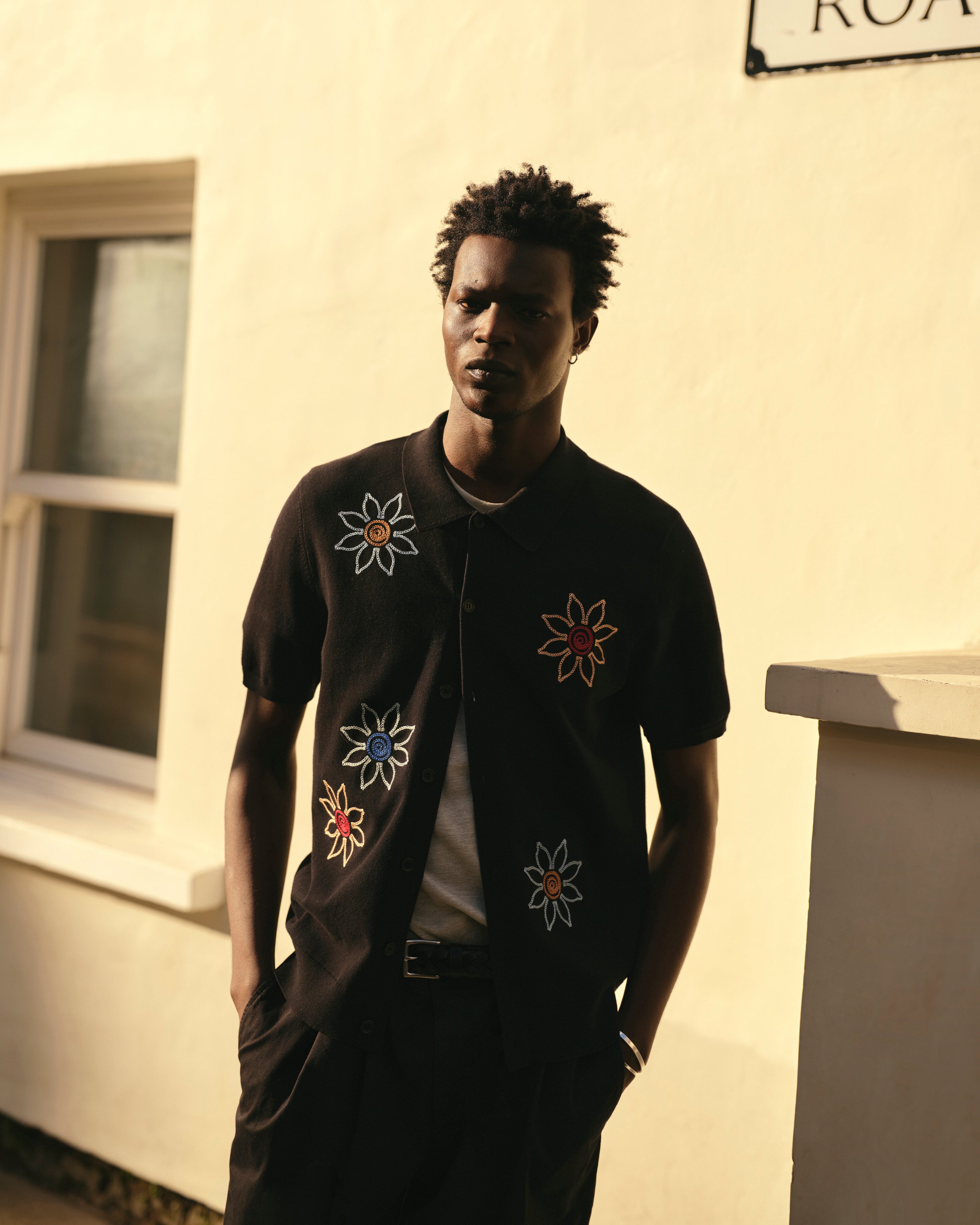 Tellaro - Black Embroidered Knitted Cotton Polo