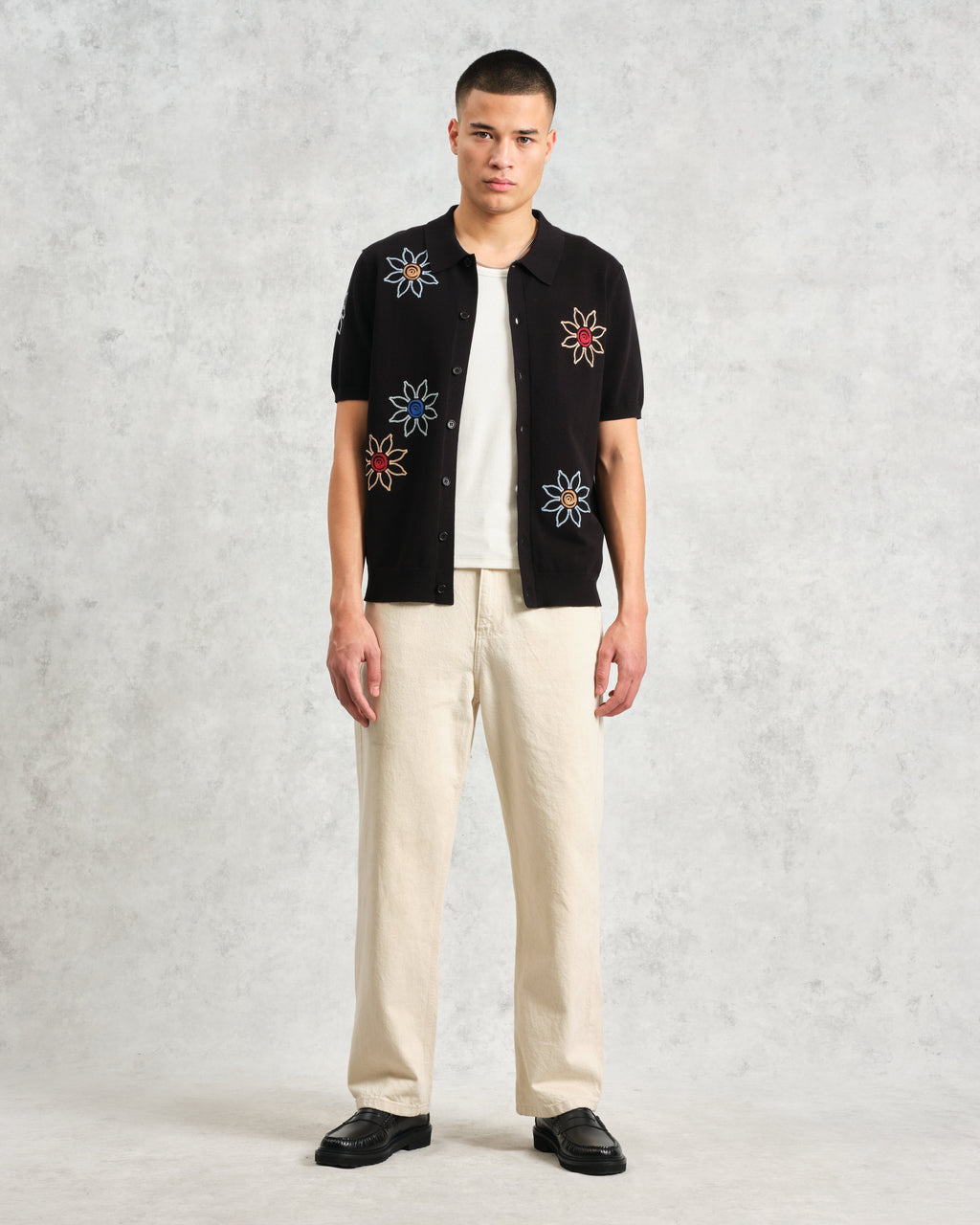 Tellaro - Black Embroidered Knitted Cotton Polo