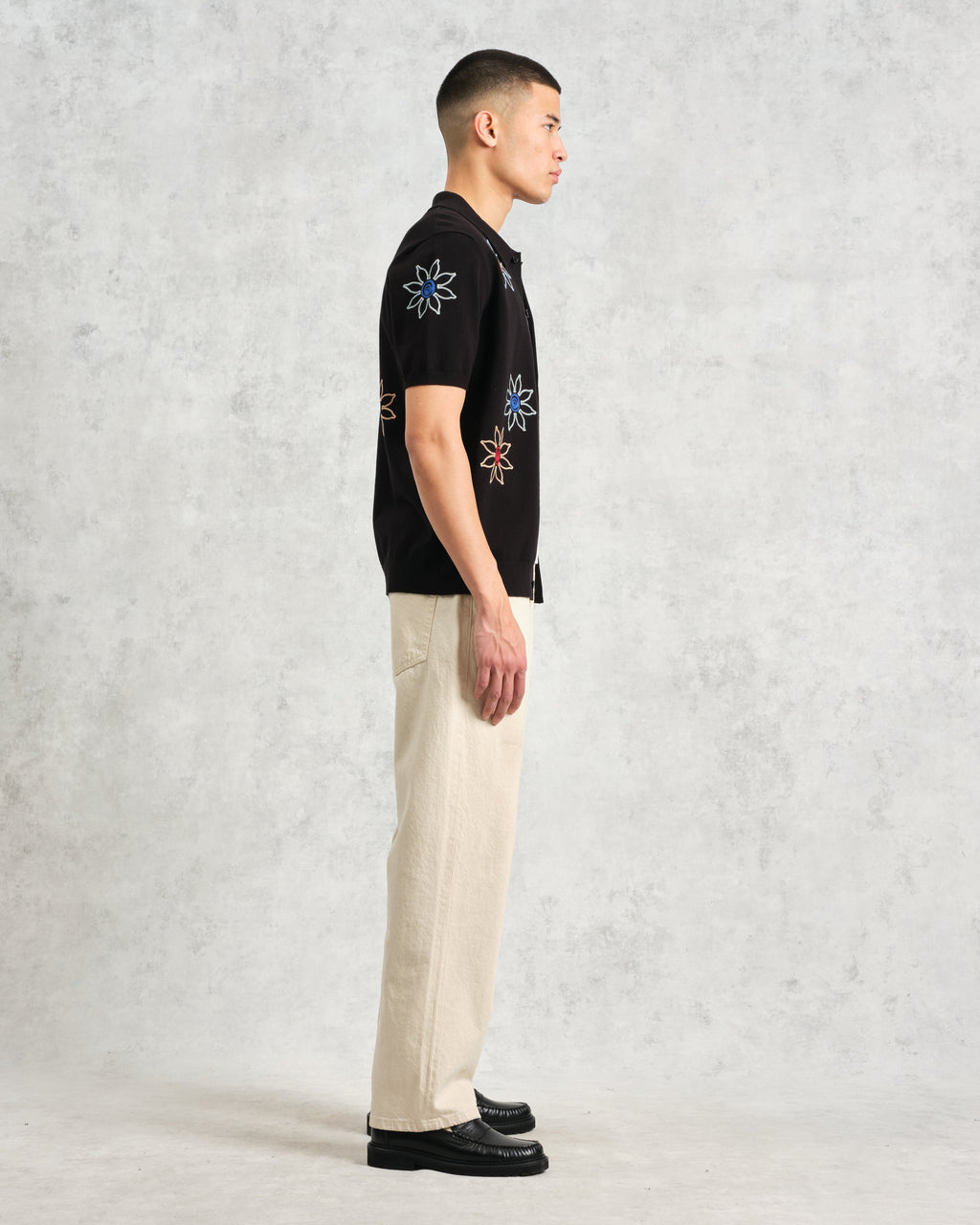 Tellaro - Black Embroidered Knitted Cotton Polo