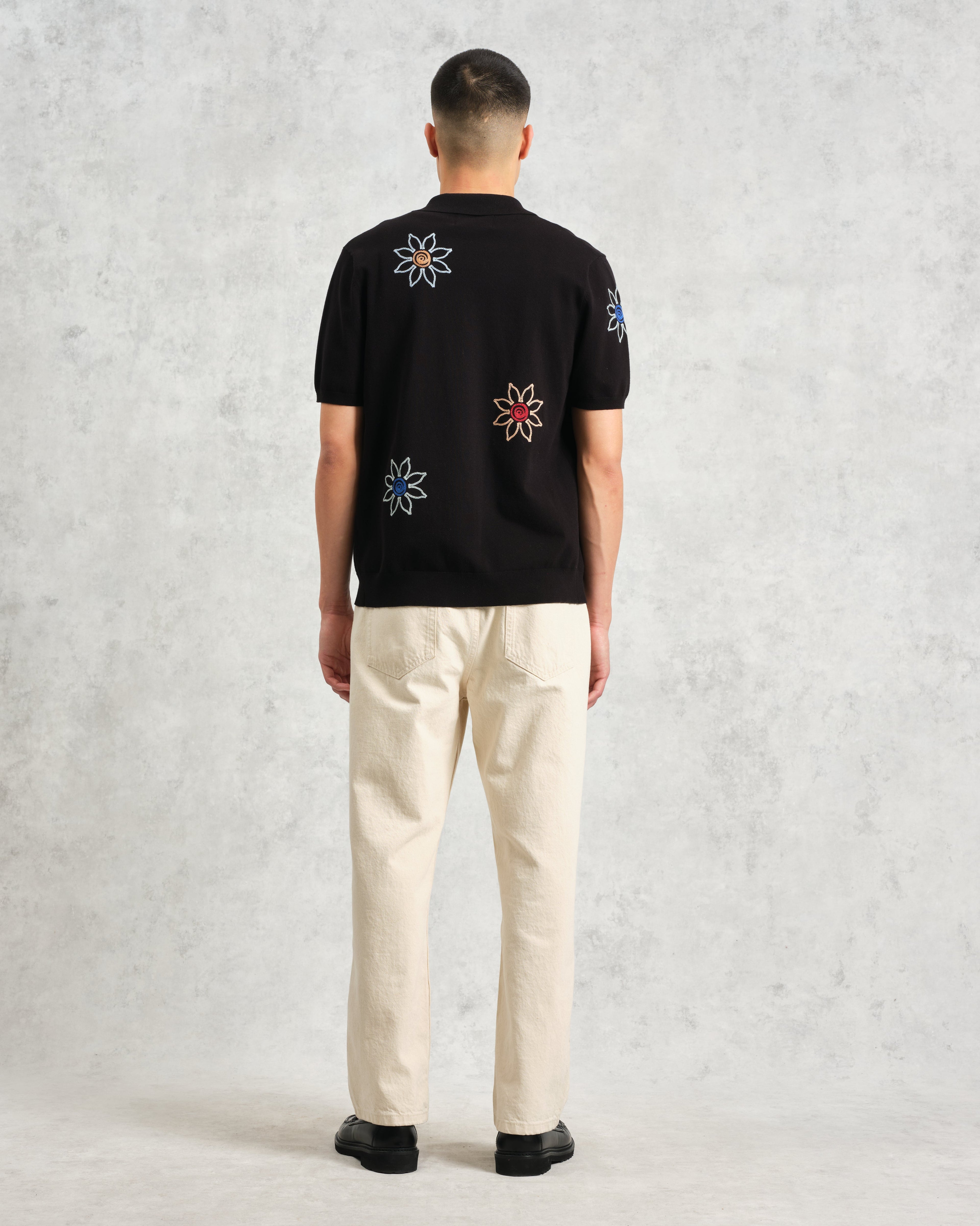 Tellaro - Black Embroidered Knitted Cotton Polo