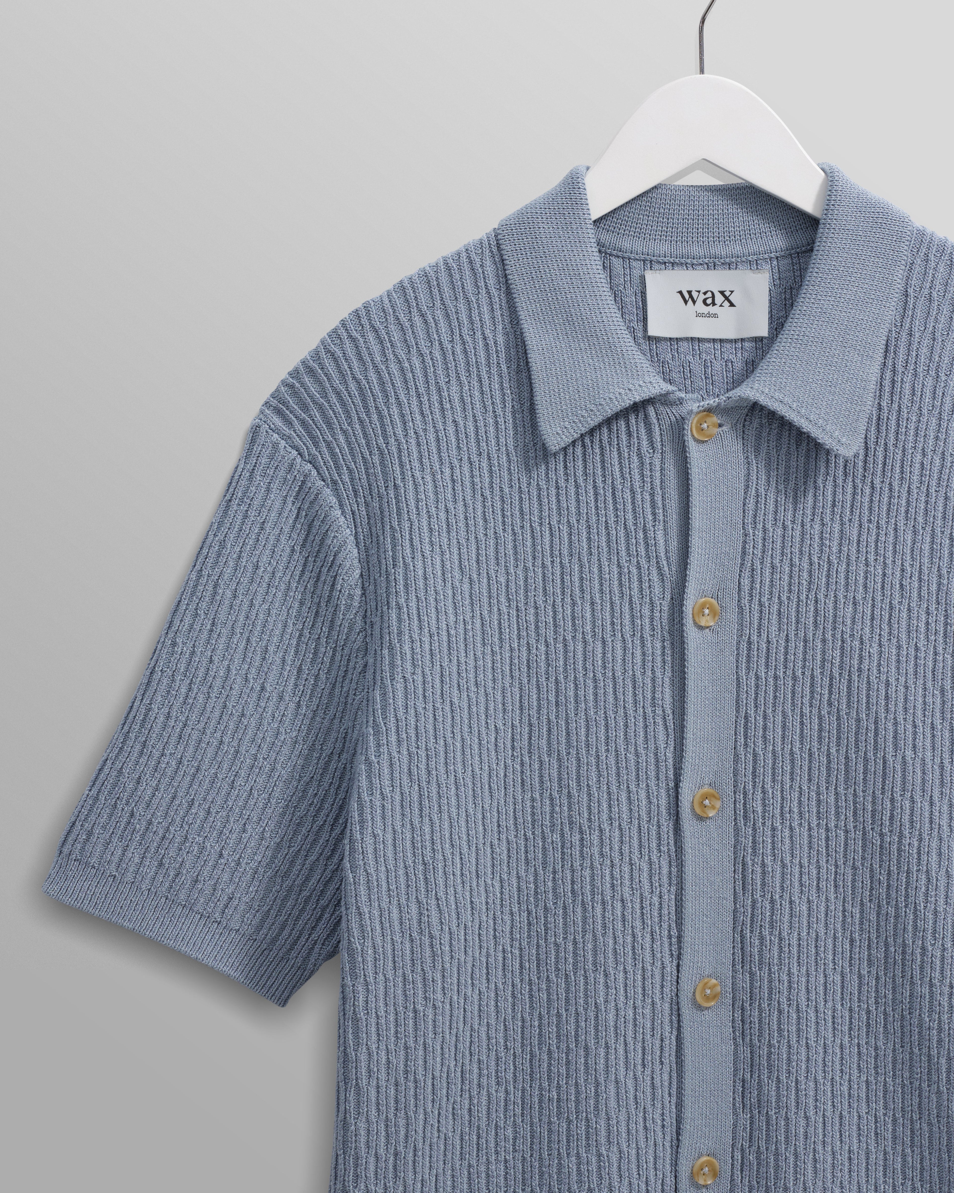 Tellaro - Blue Honeycomb Knitted Cotton Polo Shirt