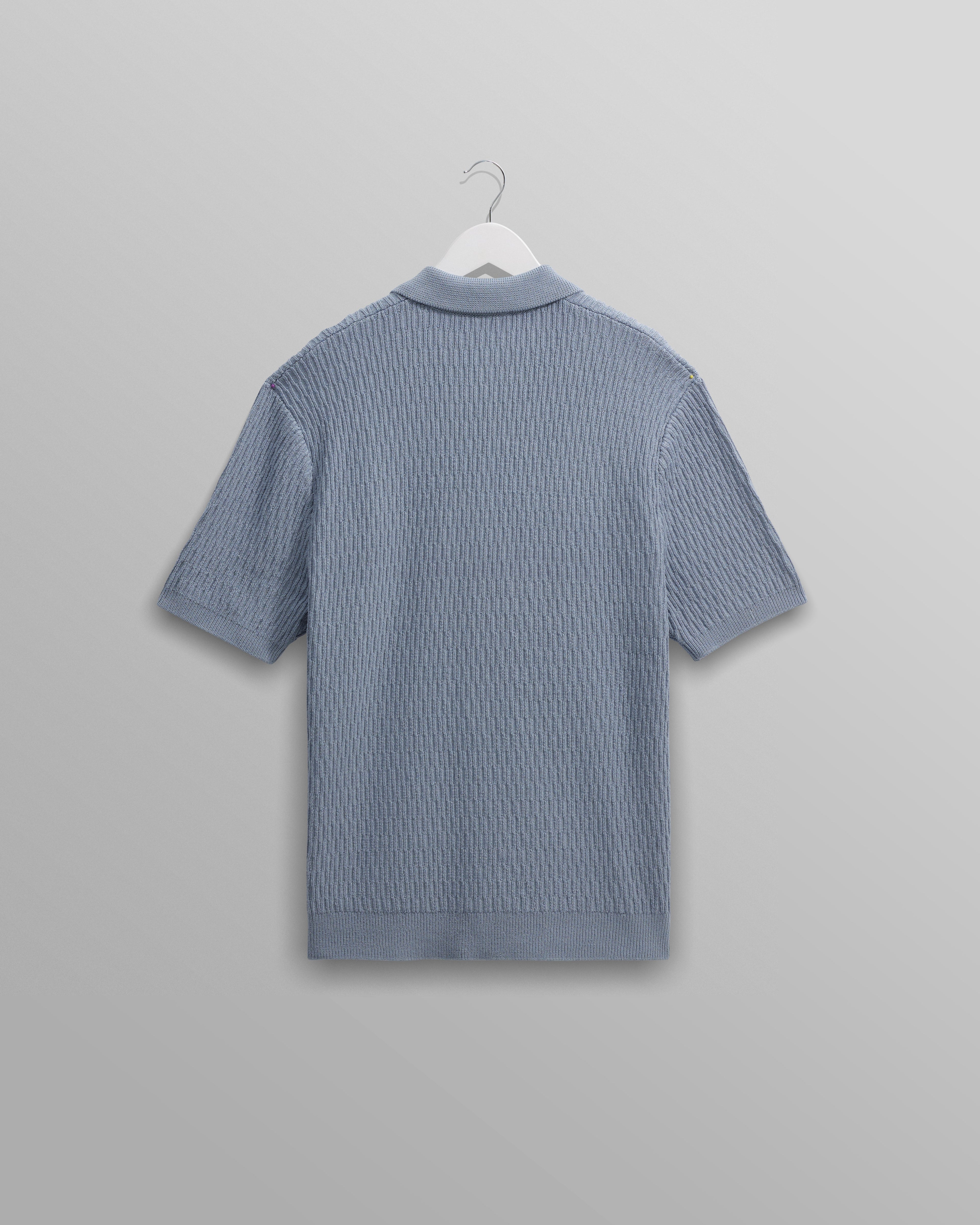 Tellaro - Blue Honeycomb Knitted Cotton Polo Shirt