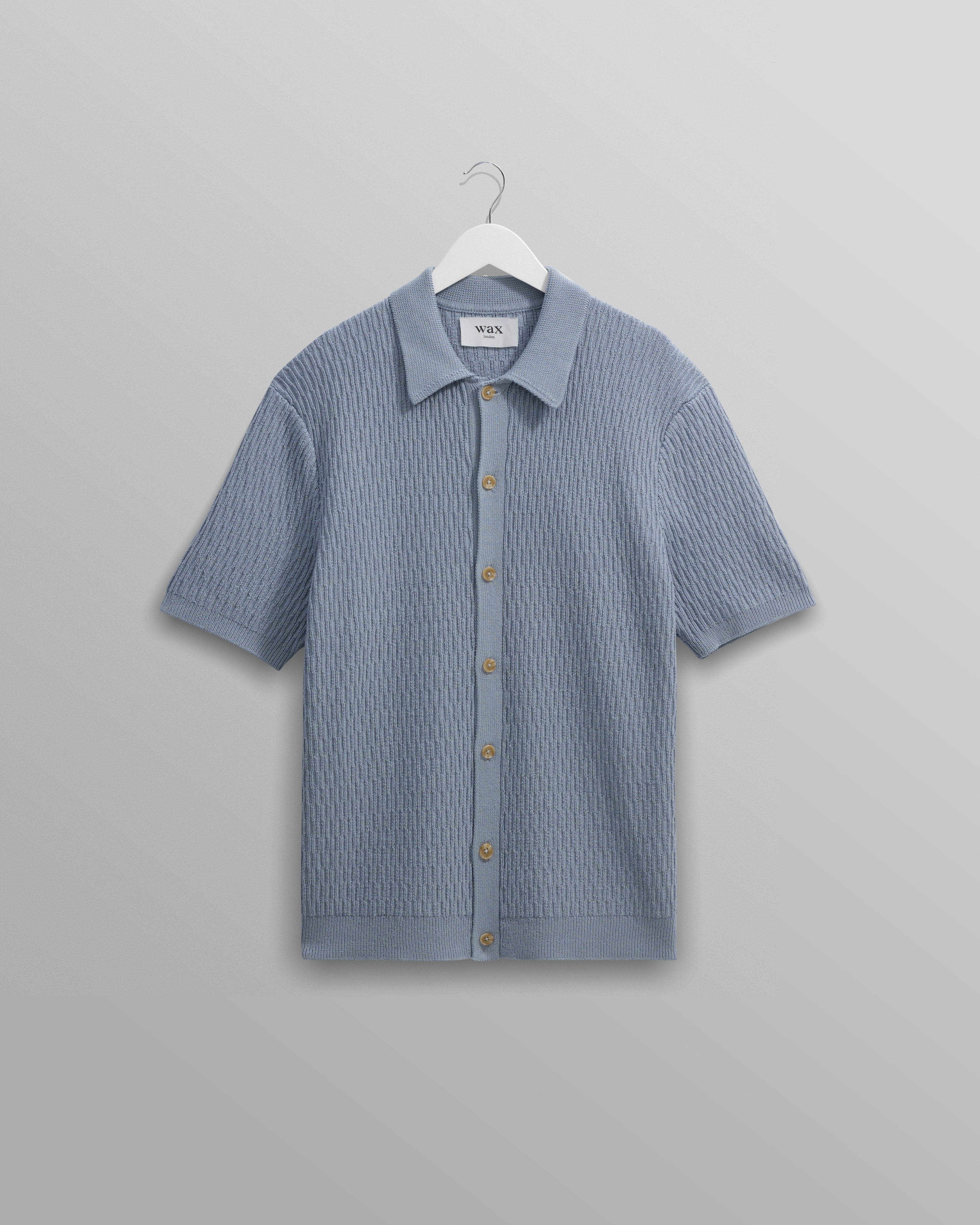 Tellaro - Blue Honeycomb Knitted Cotton Polo Shirt