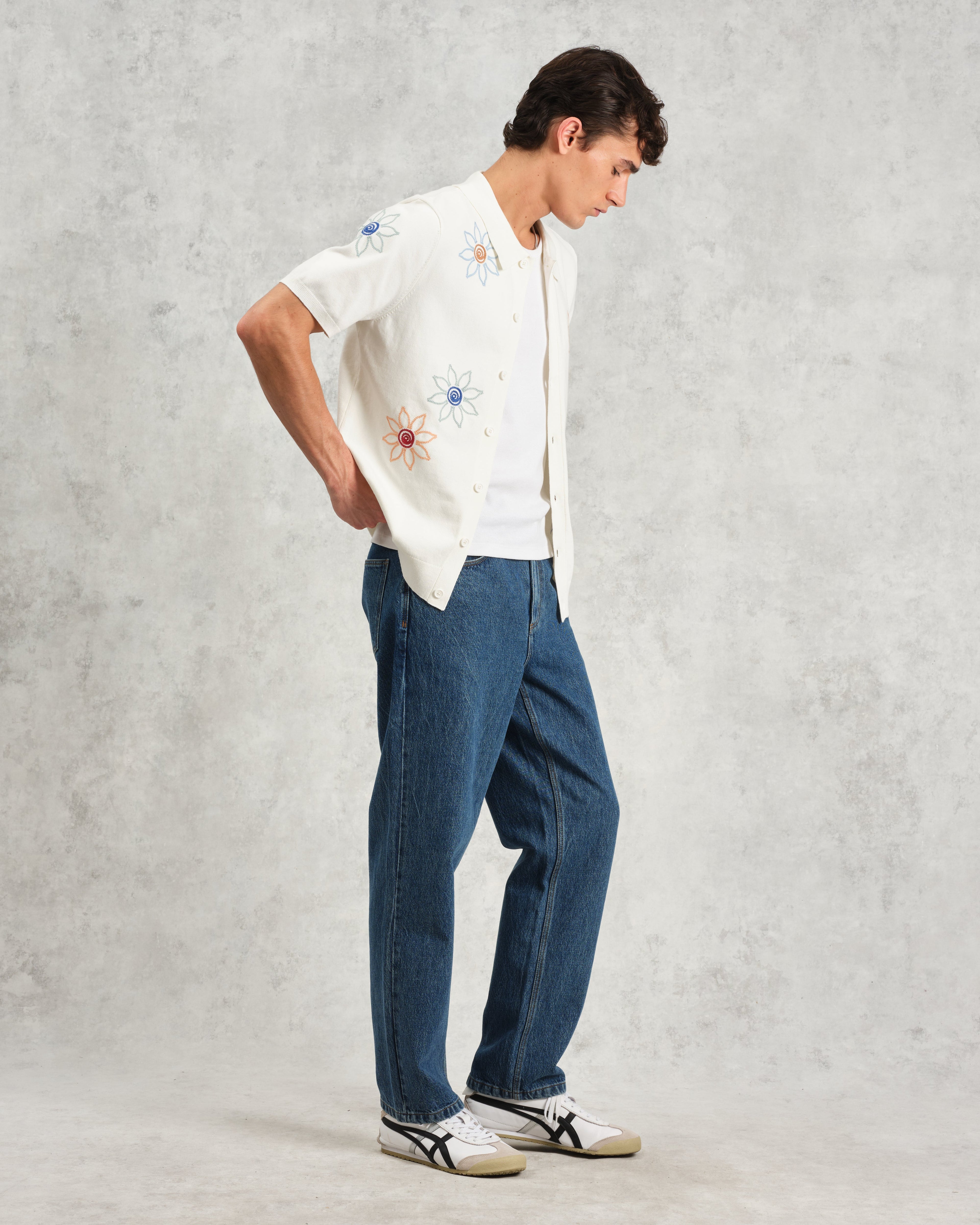 Tellaro - Ecru Embroidered Knitted Cotton Polo Shirt